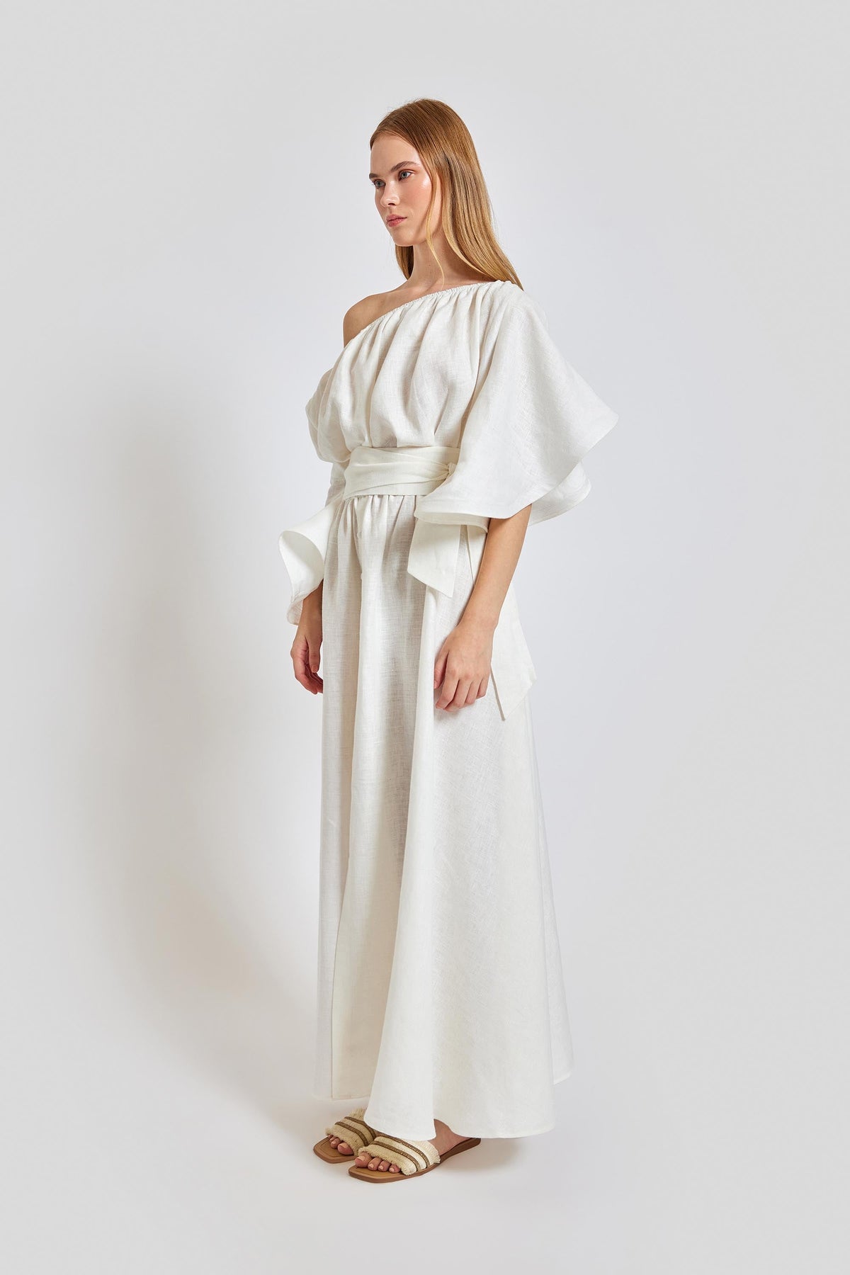 Portofino Wavy Sleeve Long Dress - White