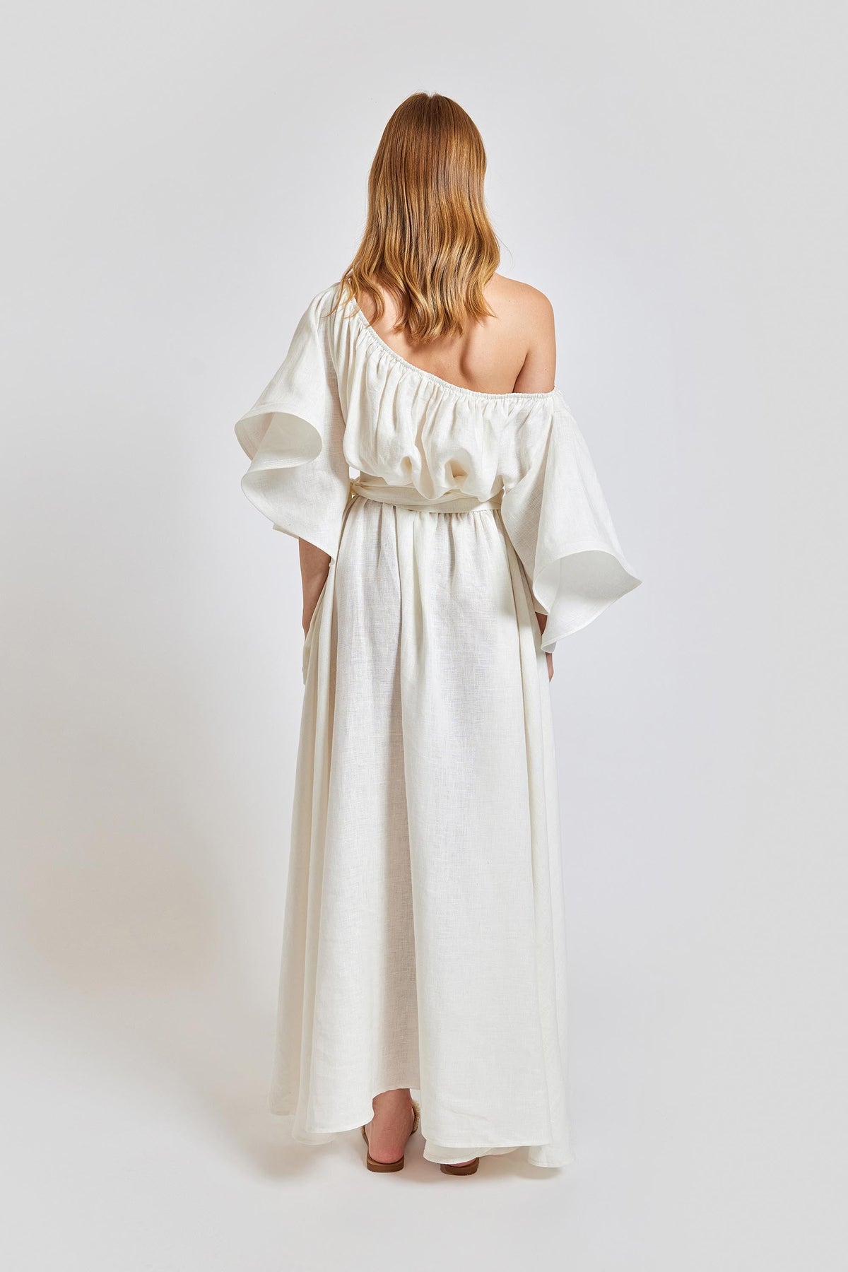 Portofino Wavy Sleeve Long Dress - White