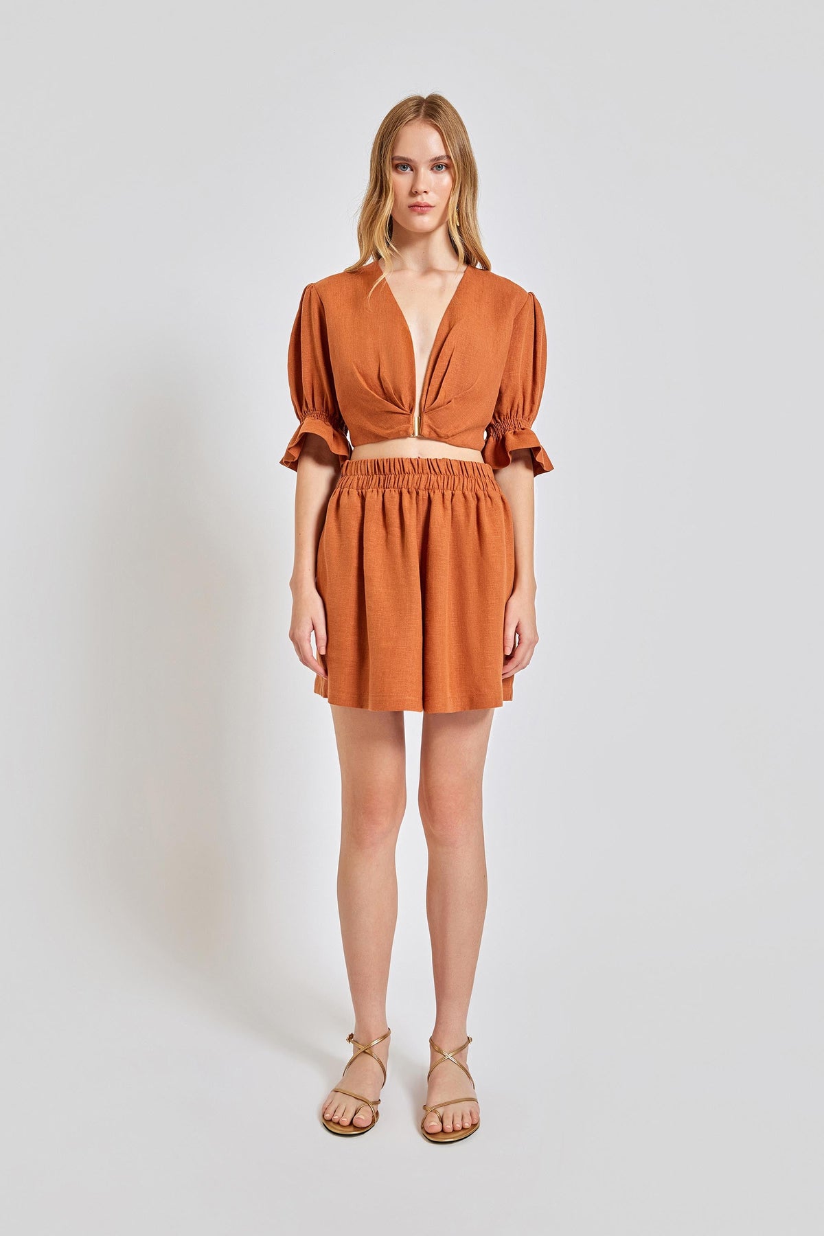Marrakesh Loose Fit Elastic Waist Shorts - Brick