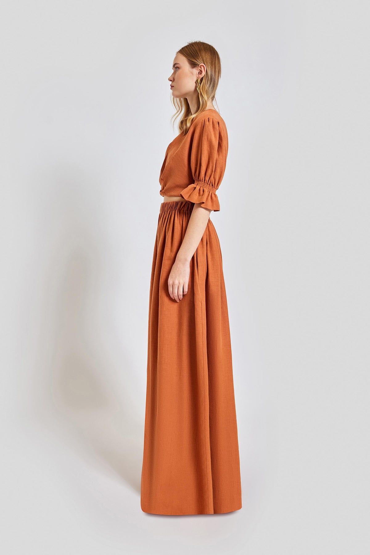 Marrakesh Puff Sleeve Crop Top - Brick