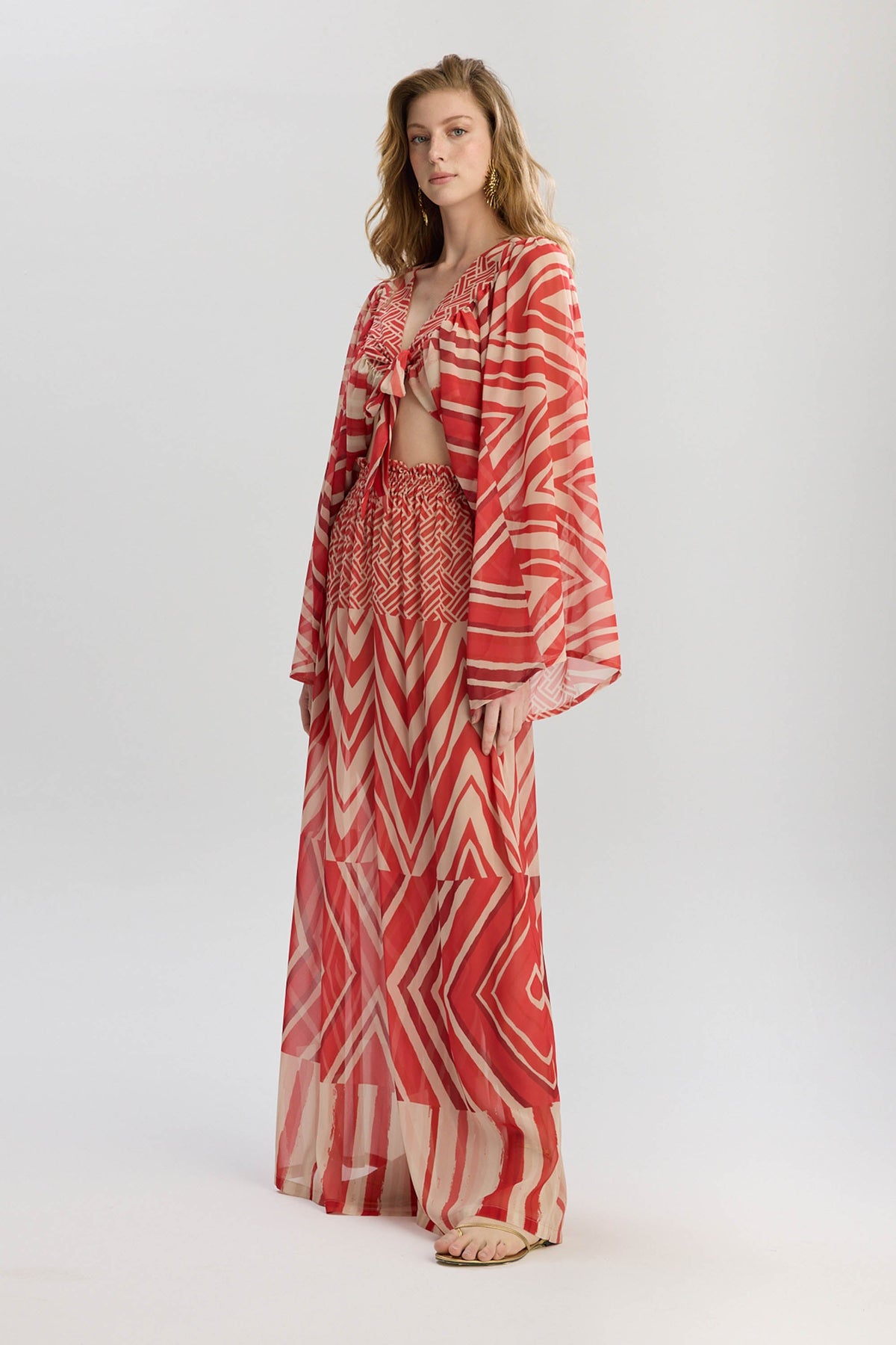 Aruba Front Tie Long Sleeve Top - Red