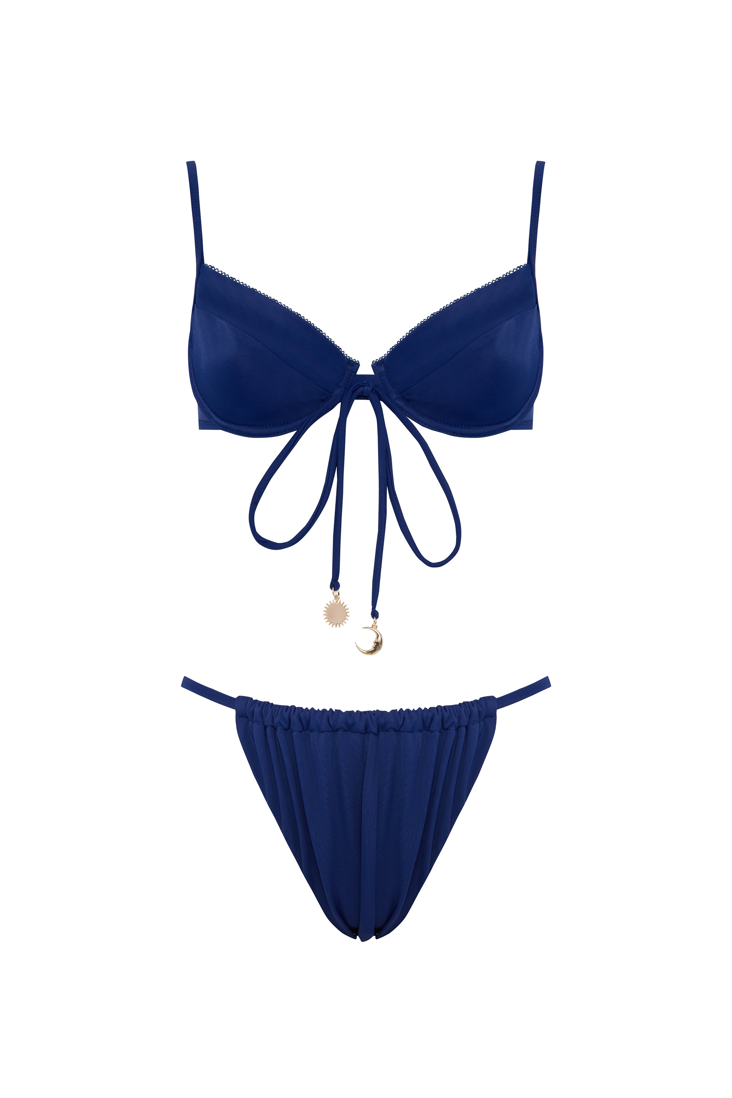 Cyra Balconette Ruched Bikini Set - Navy Blue