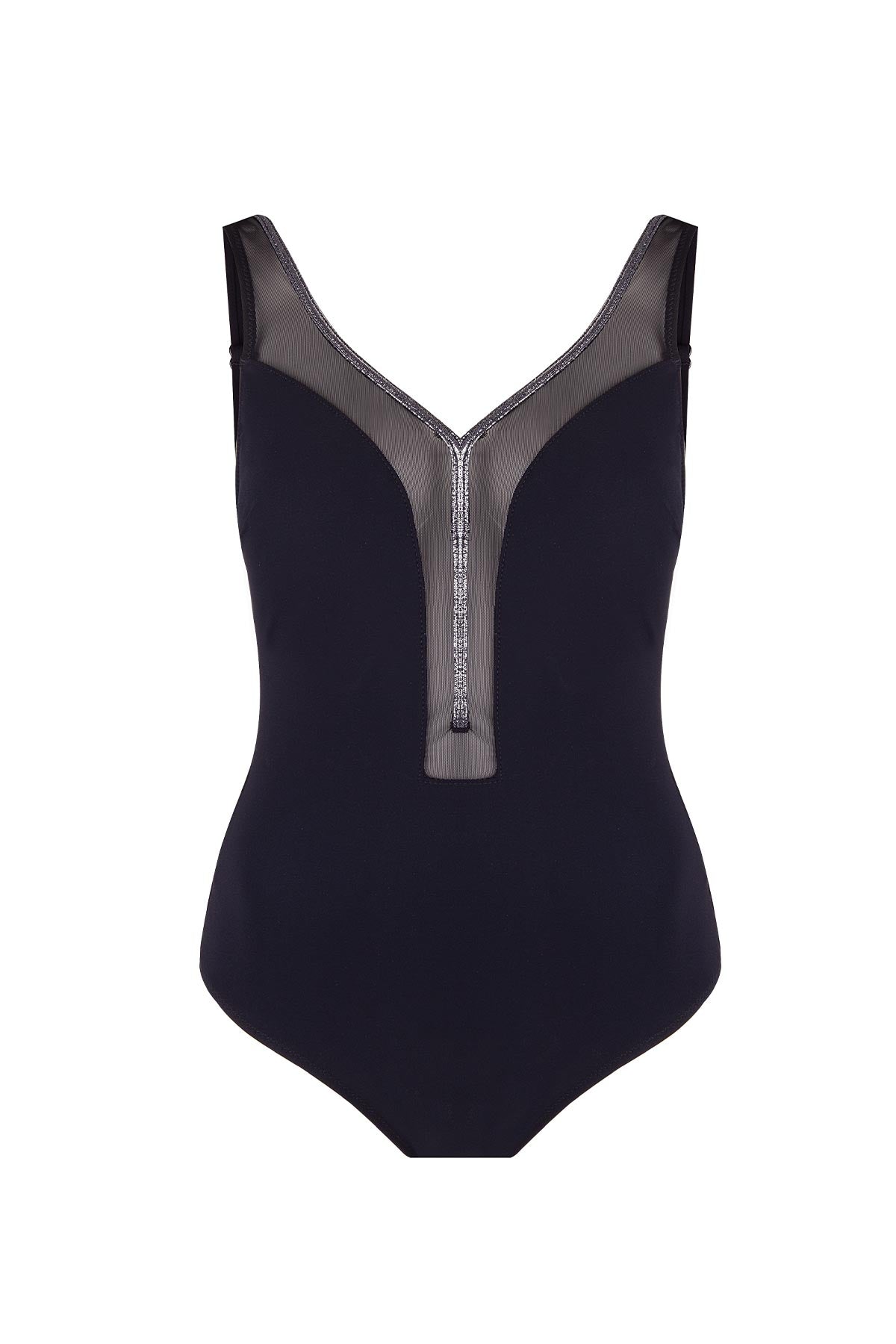 4218 Black Silver V Neck Swimsuit