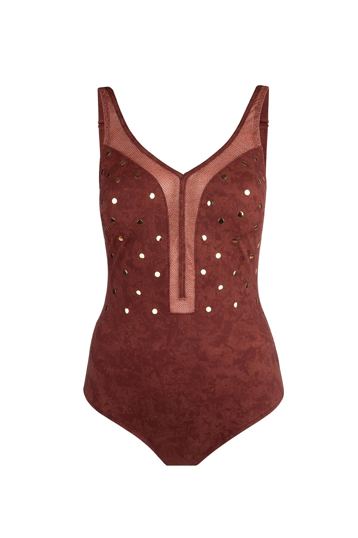 5145 Brown V Neck Swimsuit
