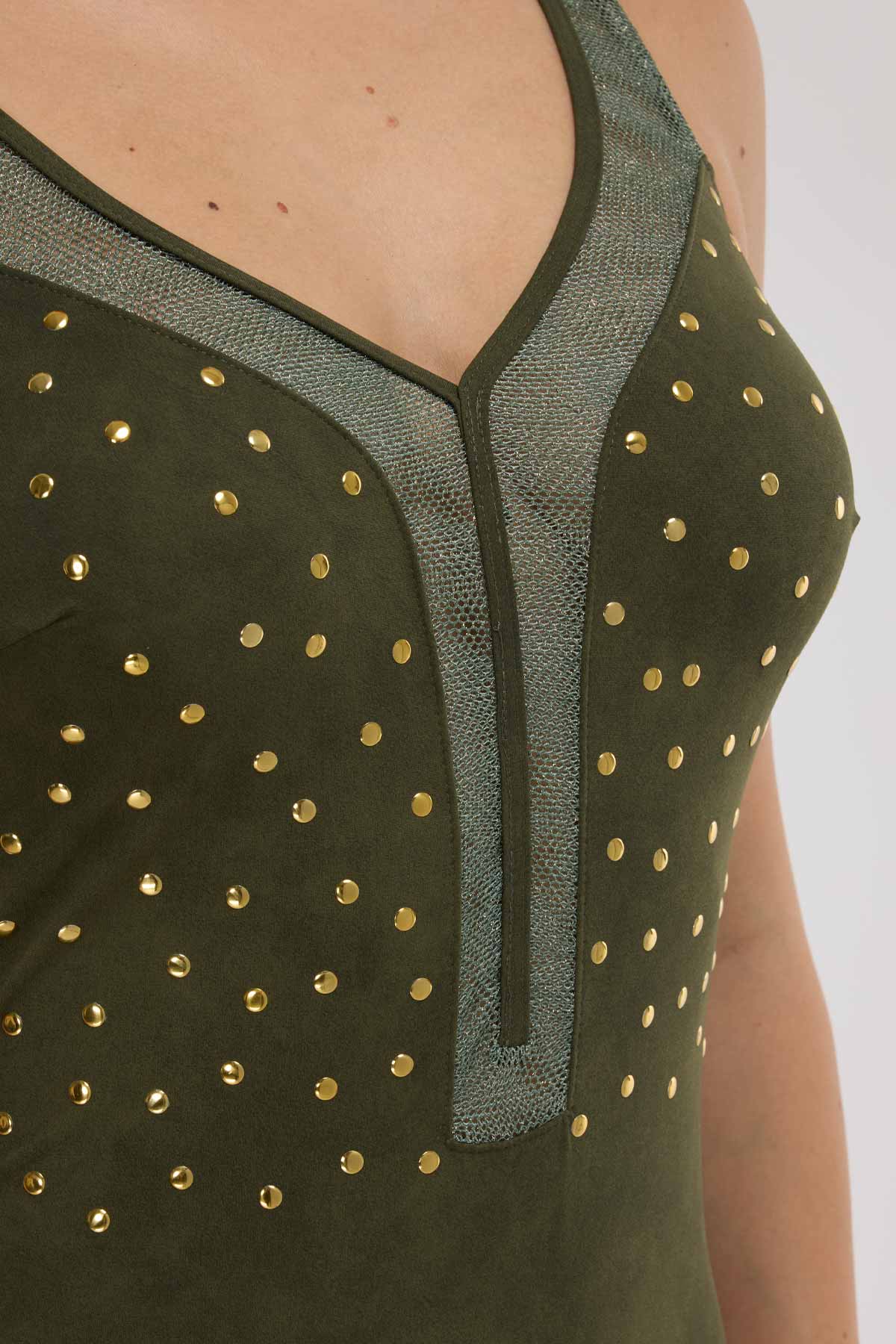 5145 Khaki V Neck Swimsuit