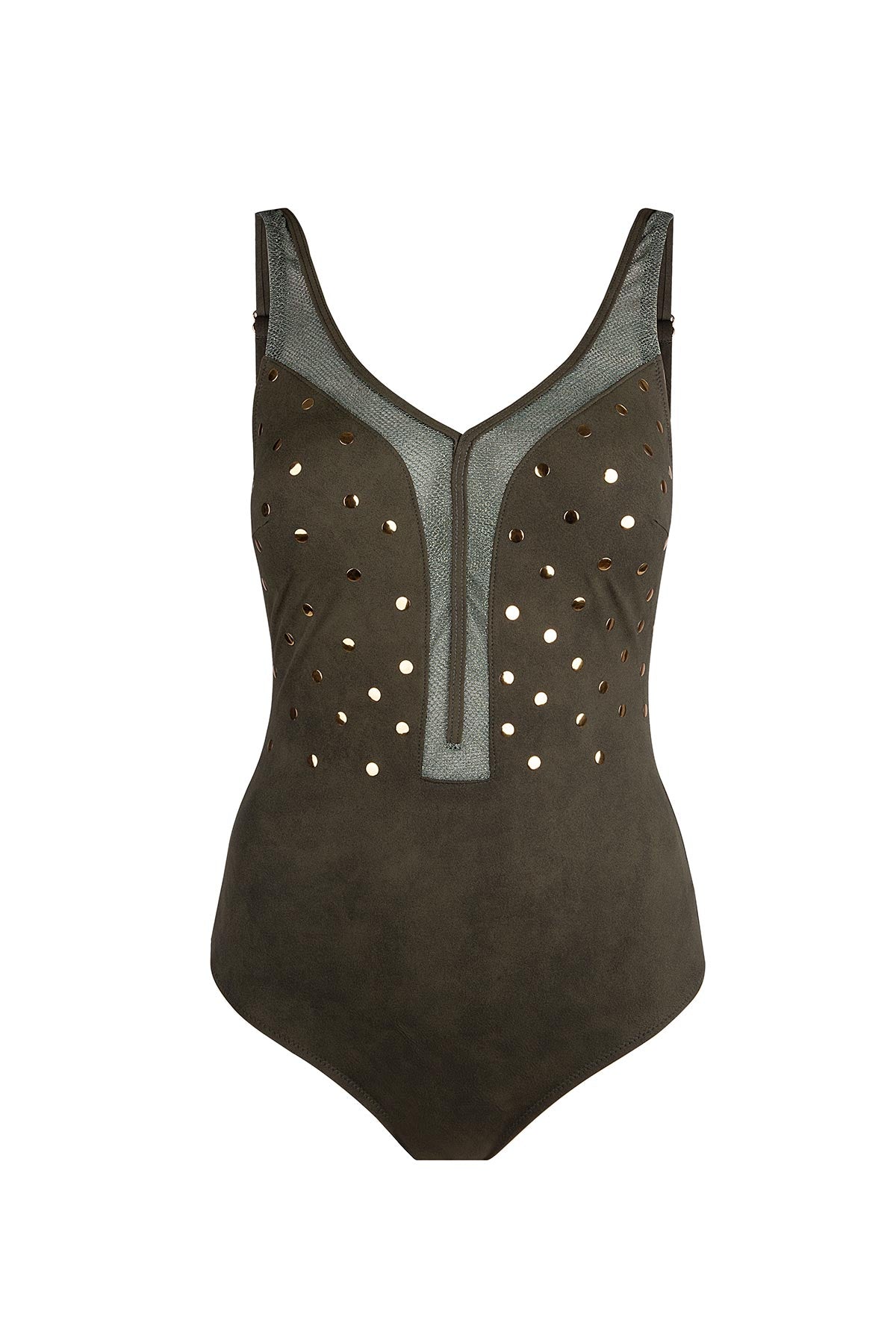 5145 Khaki V Neck Swimsuit