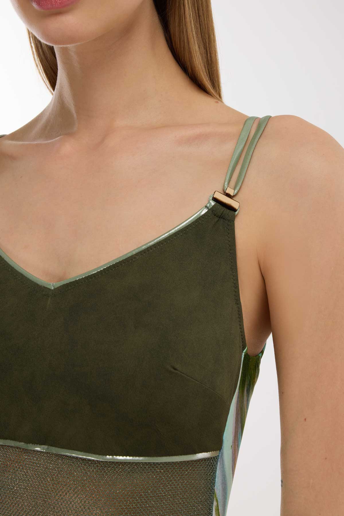 5208 Green Transparent V Neck Swimsuit