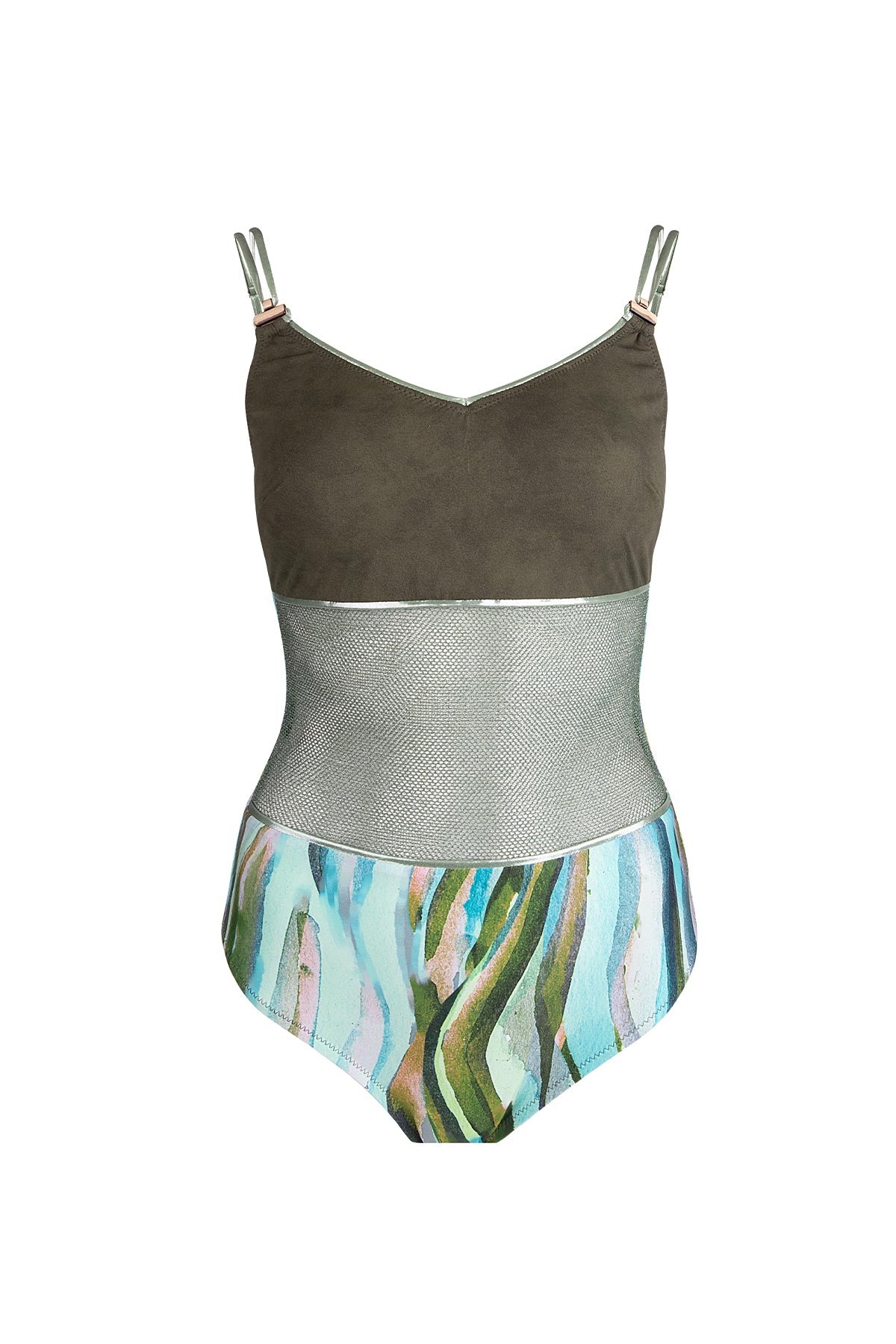 5208 Green Transparent V Neck Swimsuit