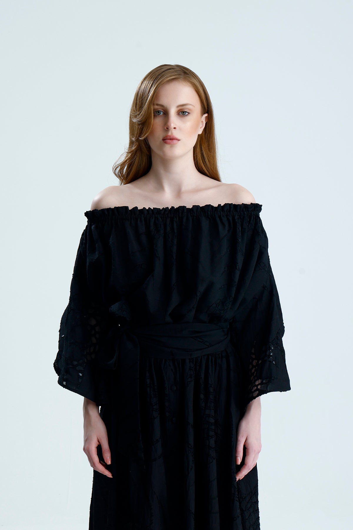 Victoria Wavy Sleeves Dress - Black