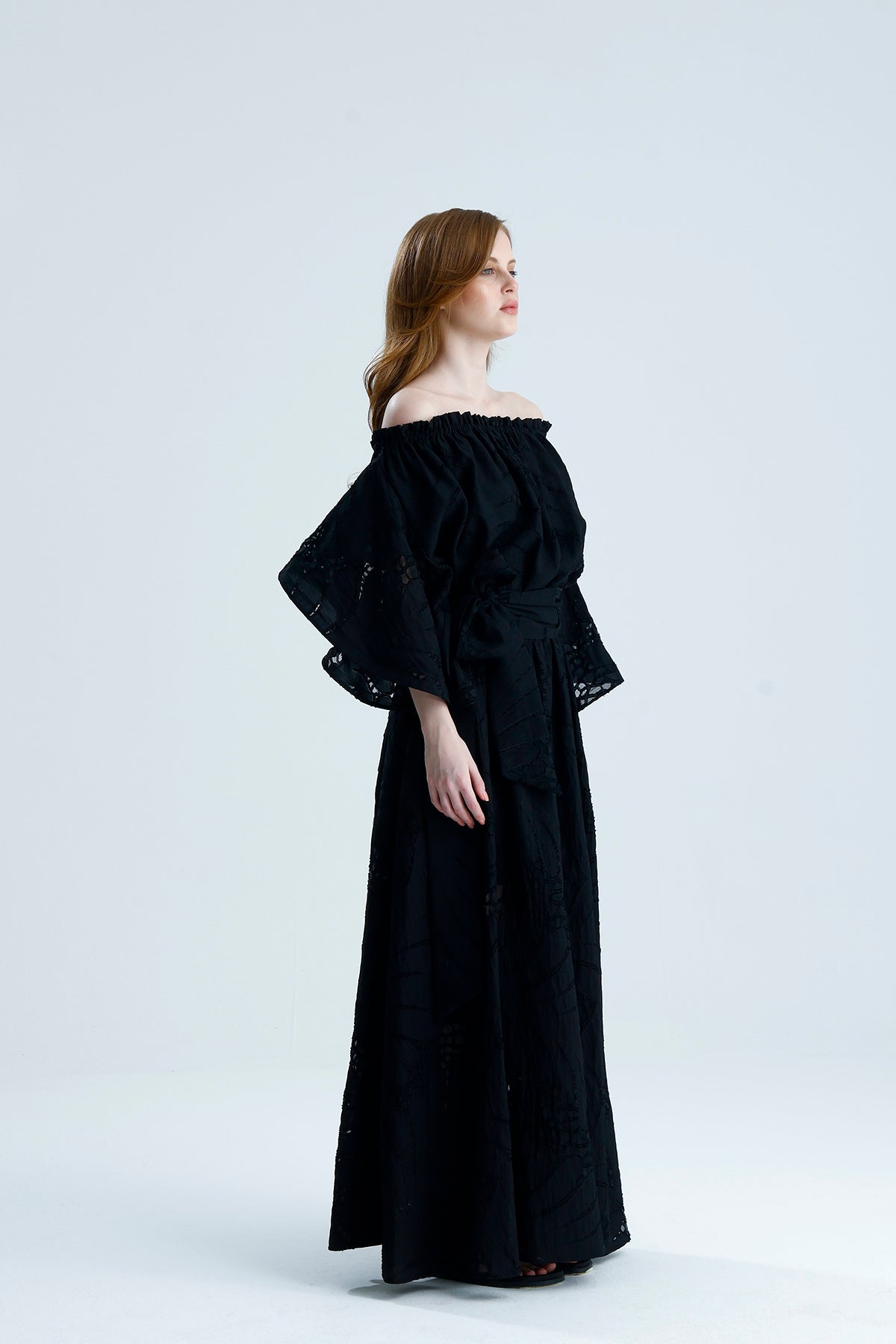 Victoria Wavy Sleeves Dress - Black
