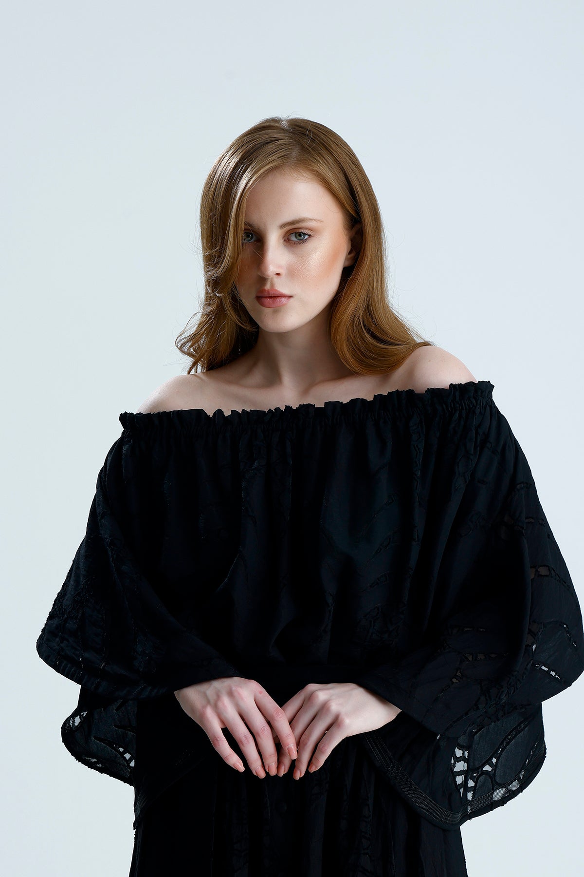 Victoria Wavy Sleeves Dress - Black