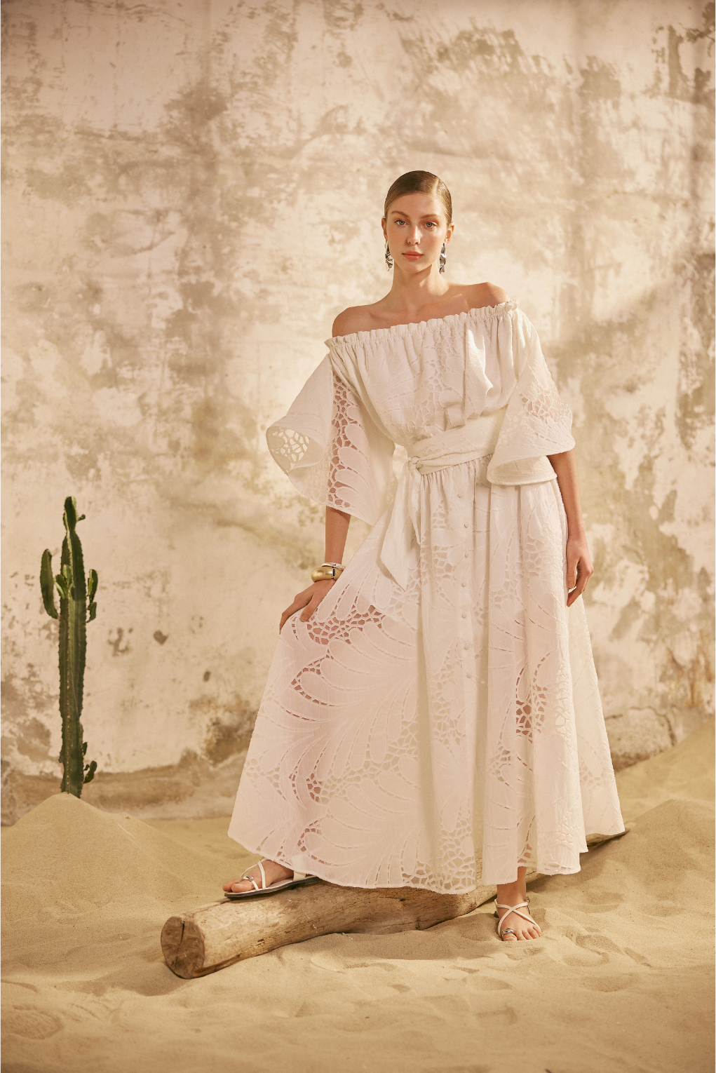 Victoria Wavy Sleeves Dress - White