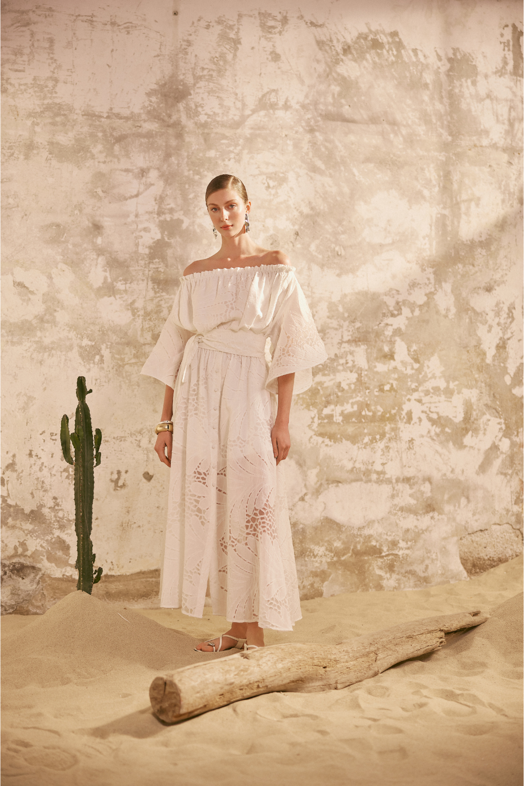 Victoria Wavy Sleeves Dress - White