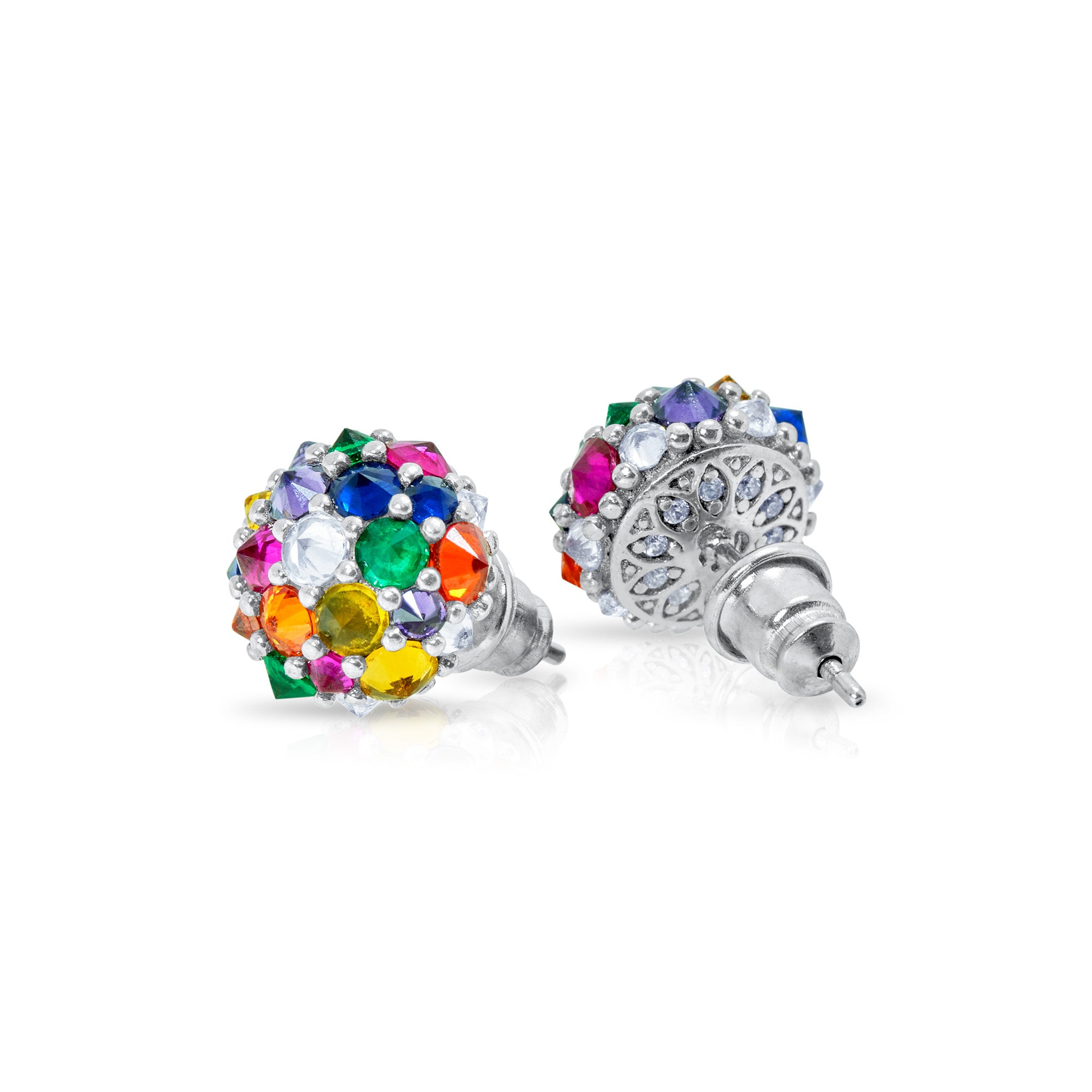 Perfect Bonbon Cocktail Earrings - Rainbow - Silver