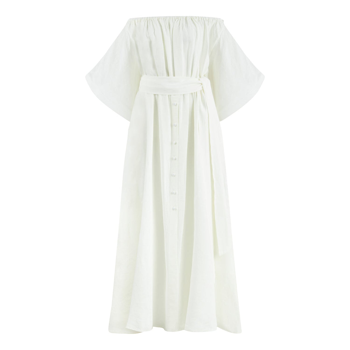 Portofino Wavy Sleeve Long Dress - White