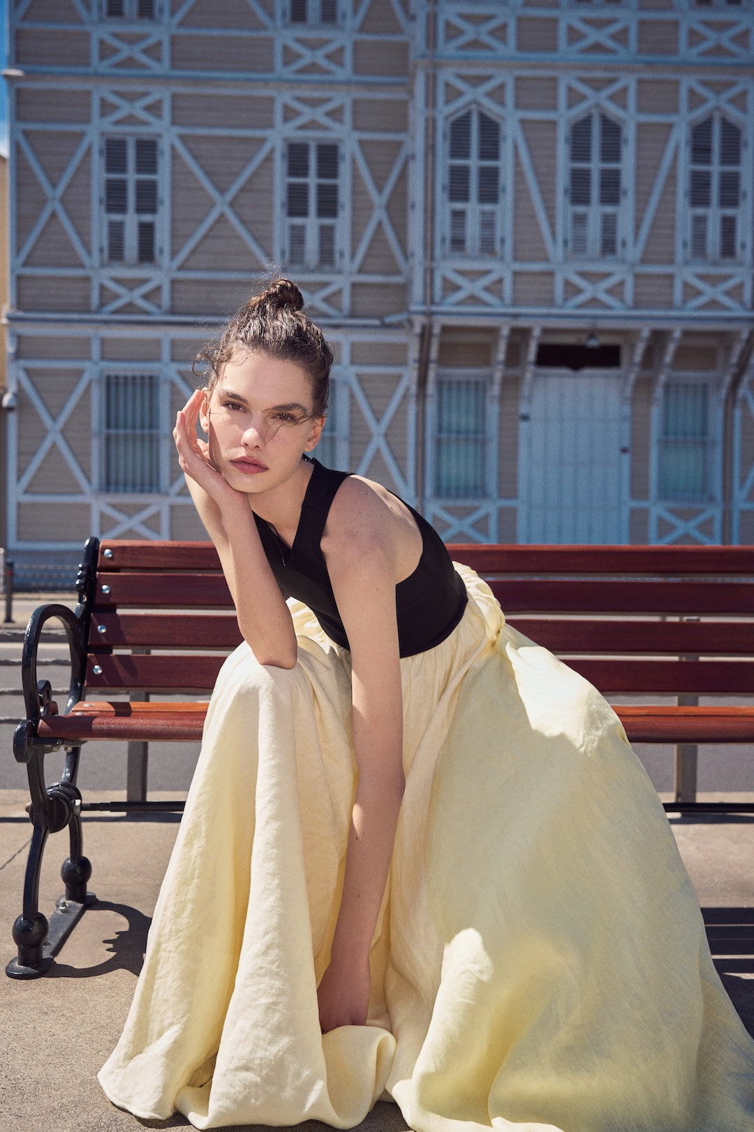 Nikki Black and Yellow Linen Maxi Dress