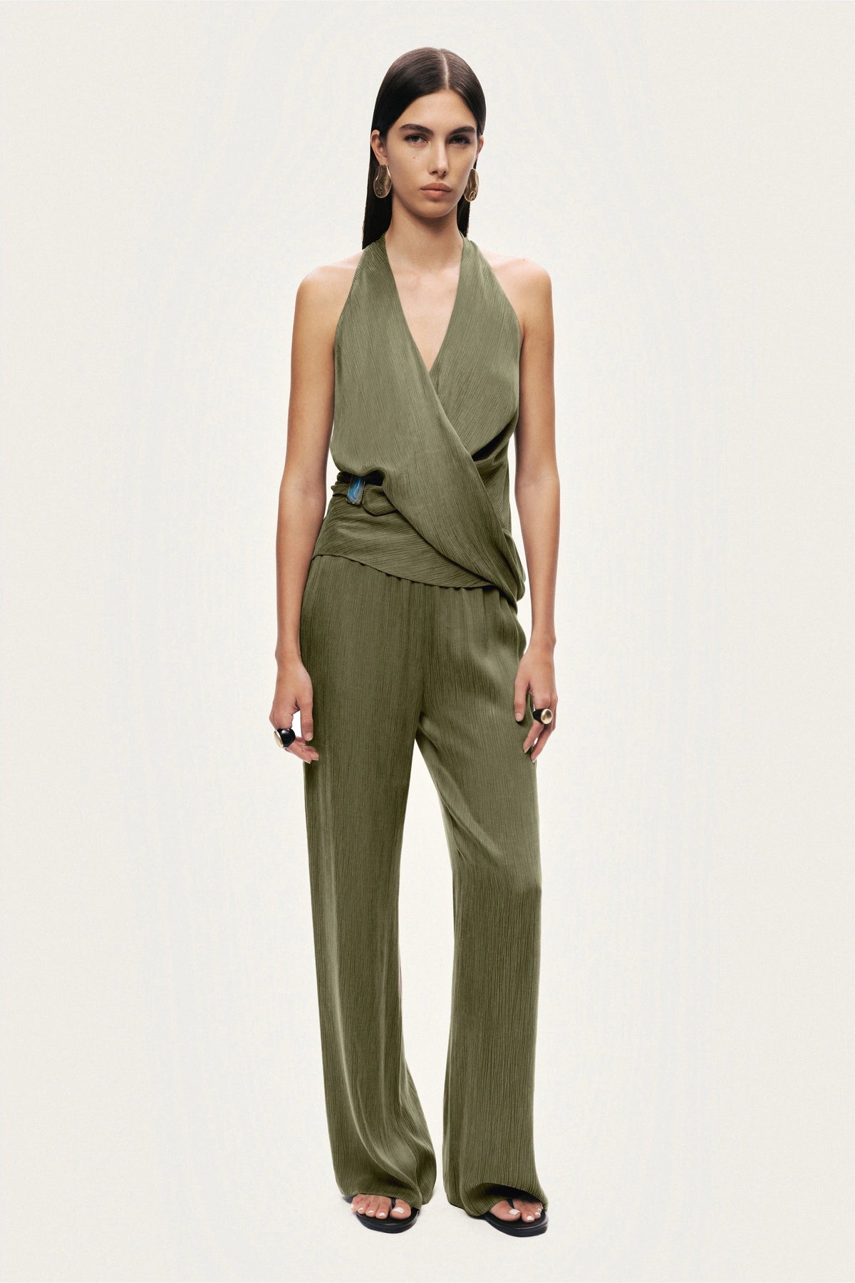 Asymmetric Halter Wrap Top
