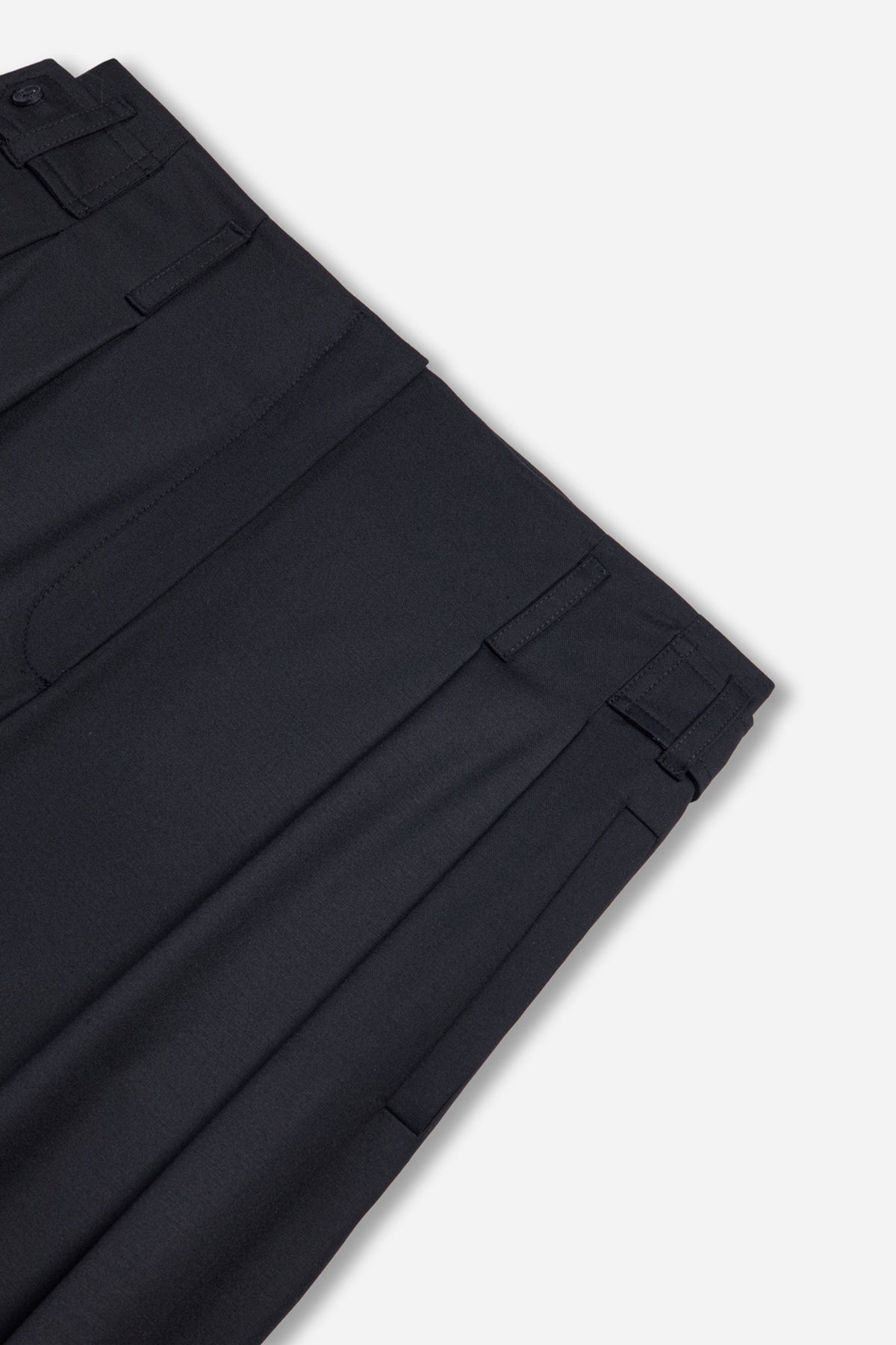 Double Pleat Belted Trousers - Black