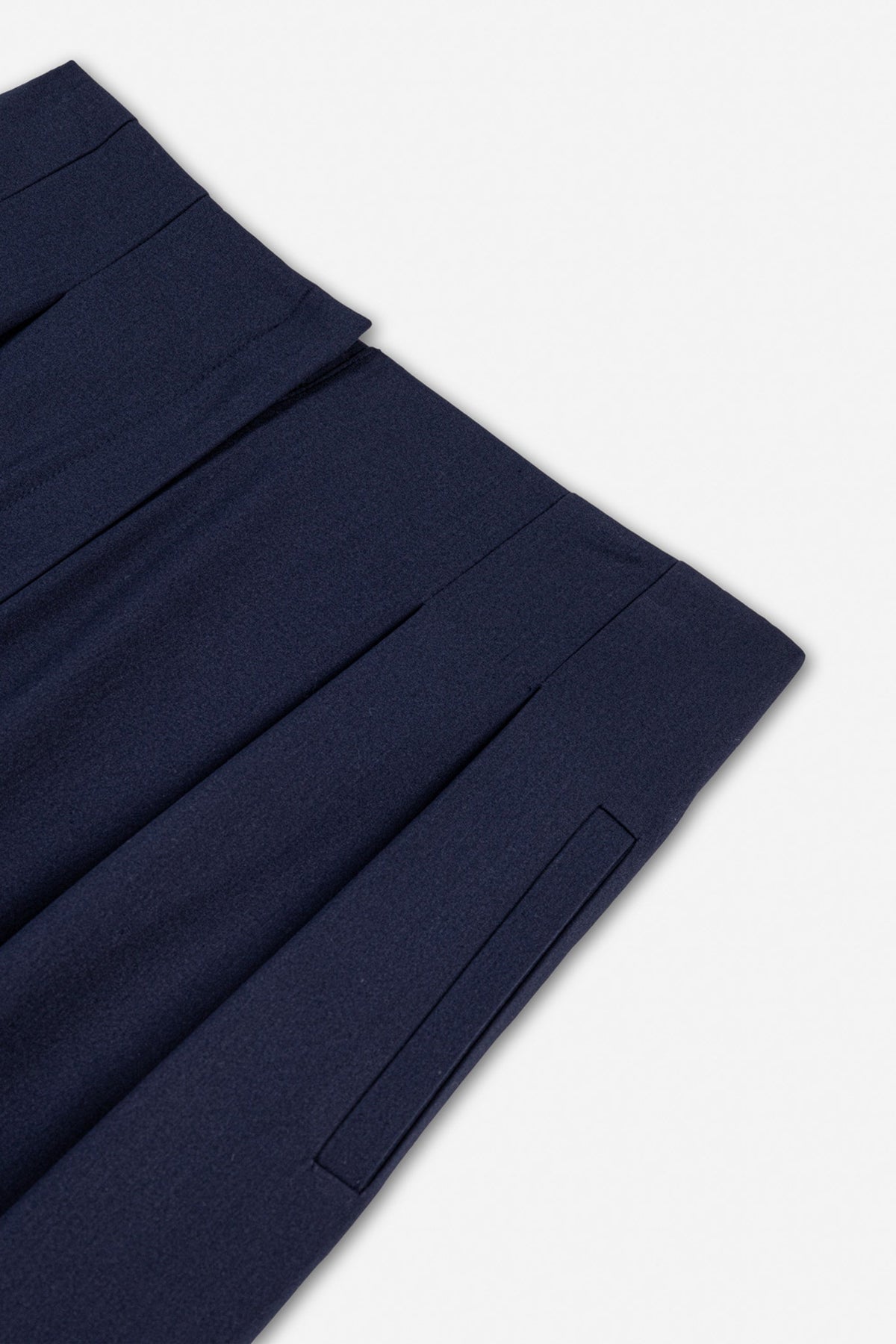 Double Pleat Belted Trousers - Navy Blue