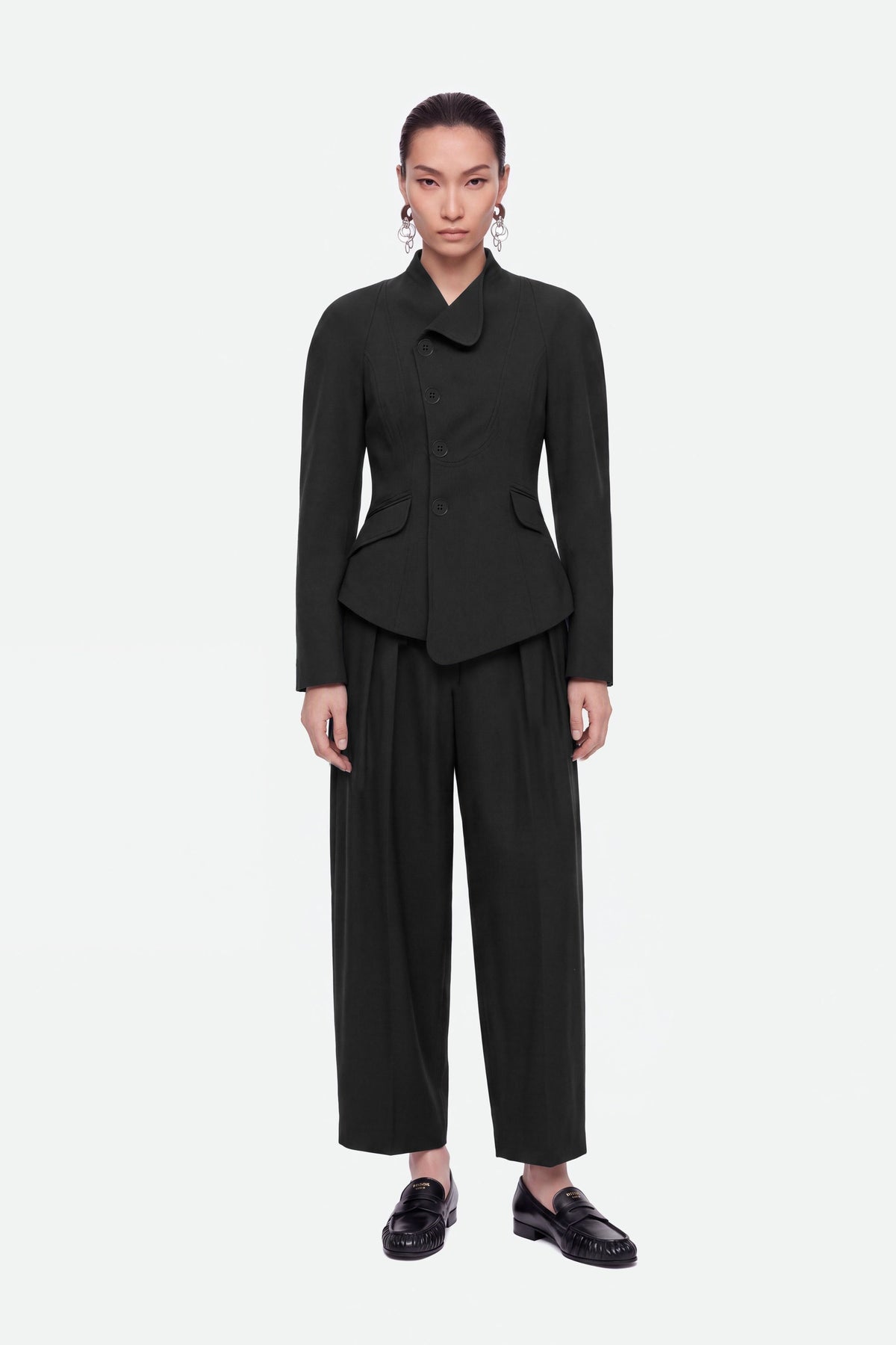 Double Breasted Stand Collar Jacket - Black