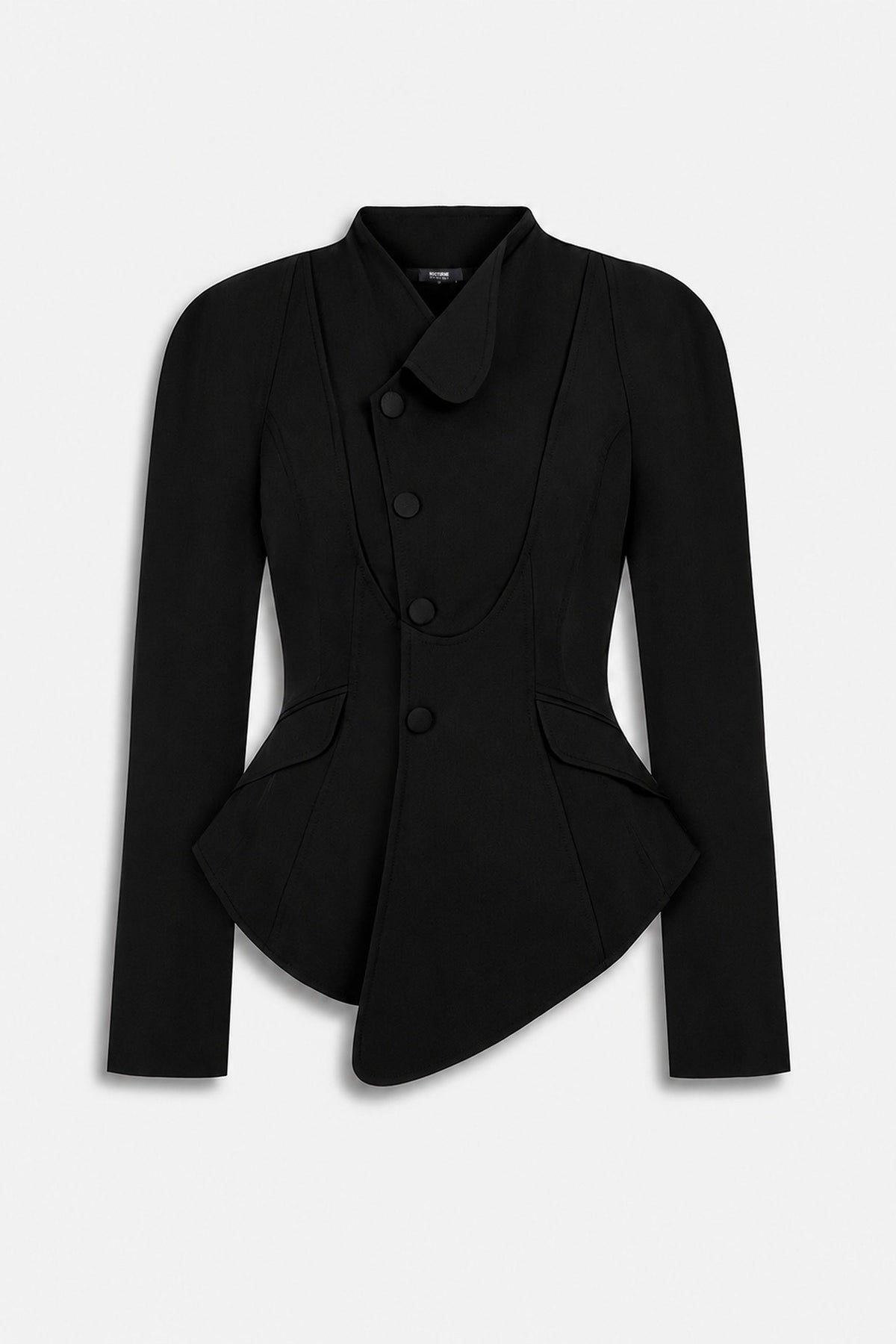 Double Breasted Stand Collar Jacket - Black