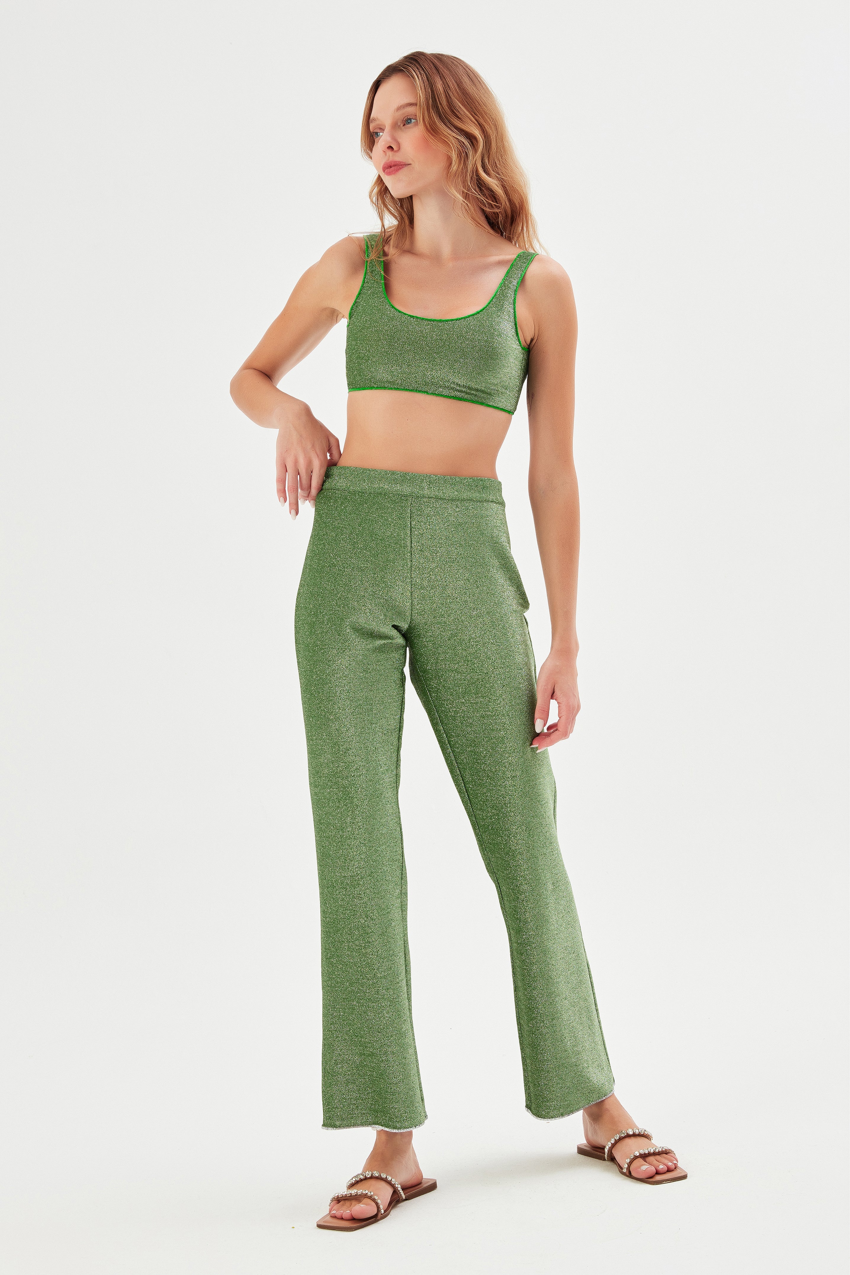 Roda Glitter High-Waist Trousers - Green