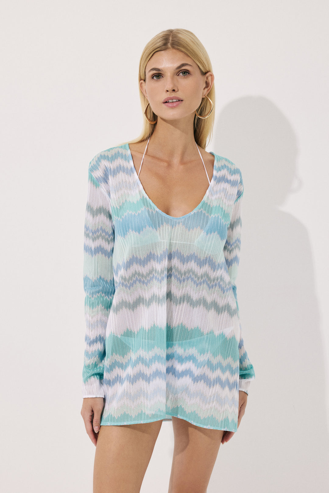 June Knit Mini Beach Dress Zigzag Metallic Almara
