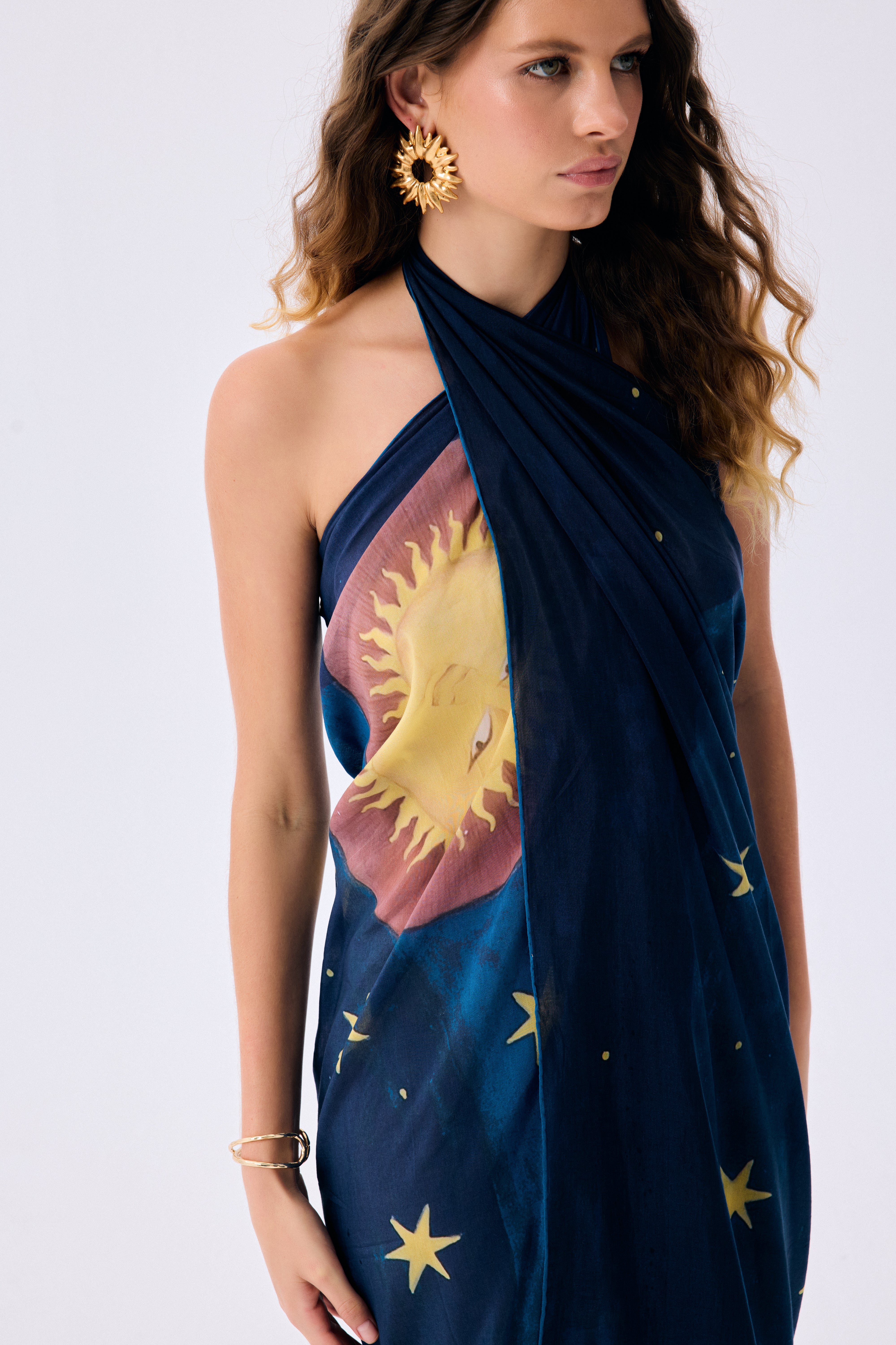 Printed Silk-Cotton Voile Pareo In Galaxia