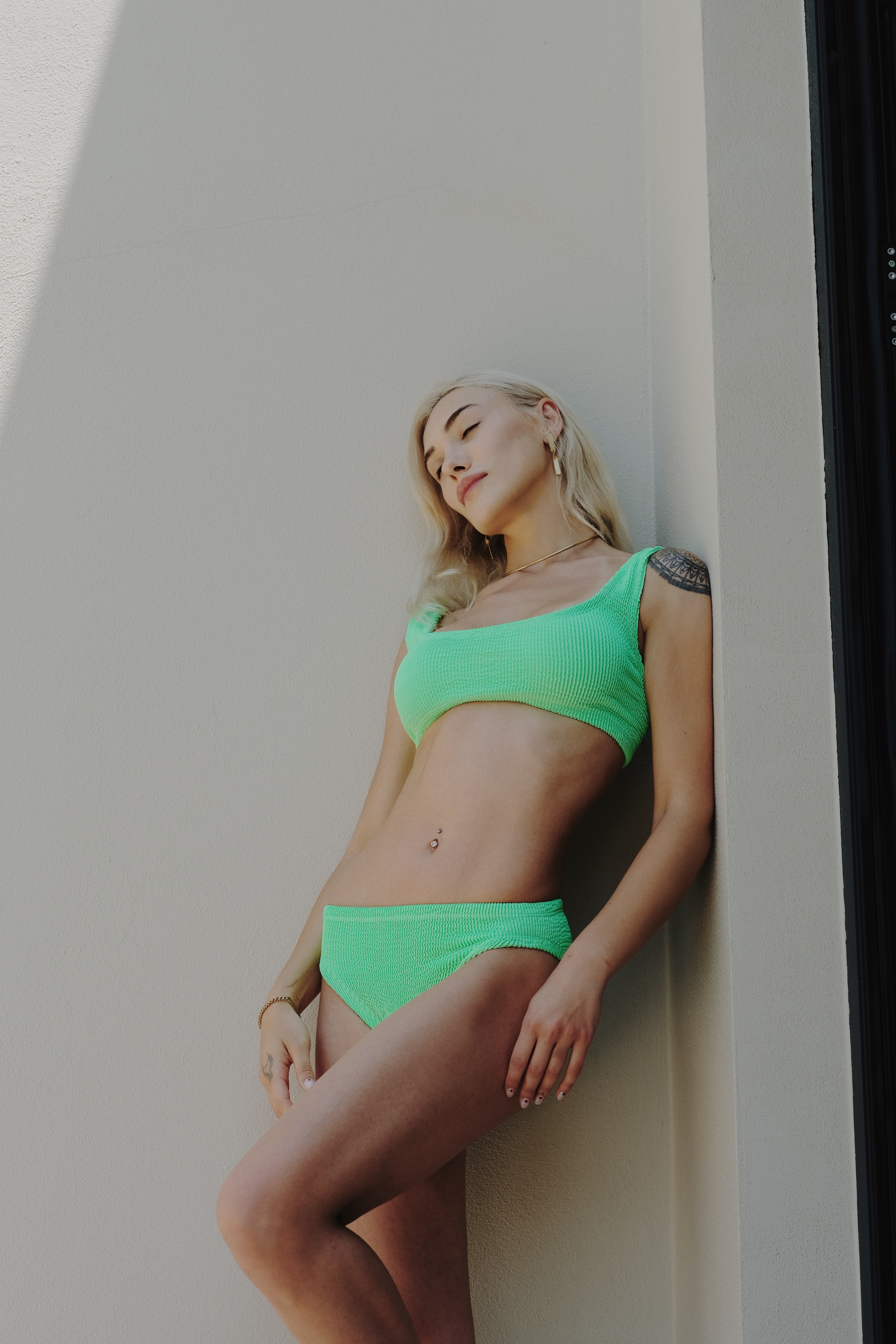Sofi Italian Crinkle Tank Bikini Set - Neon Green