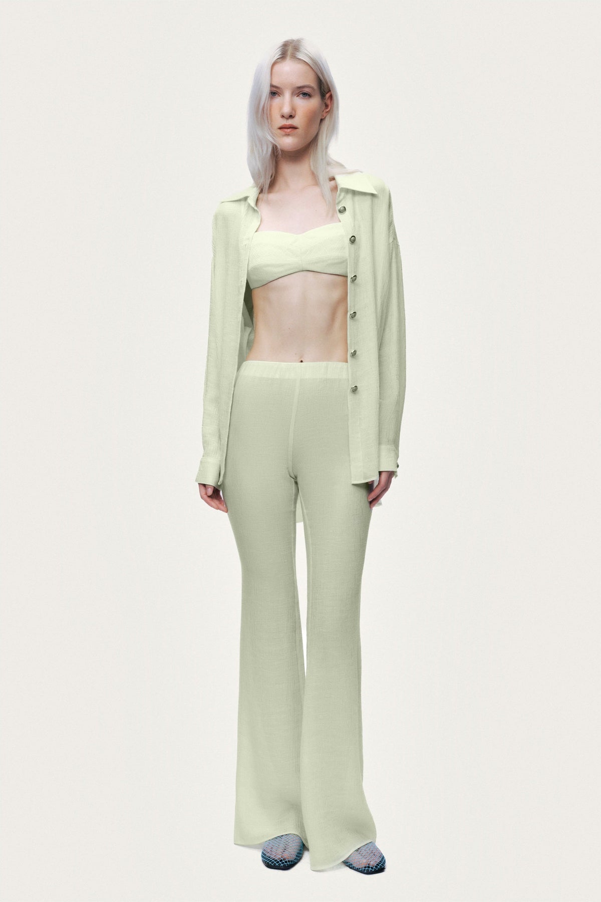 High-Waist Flare Trousers - Light Yellow