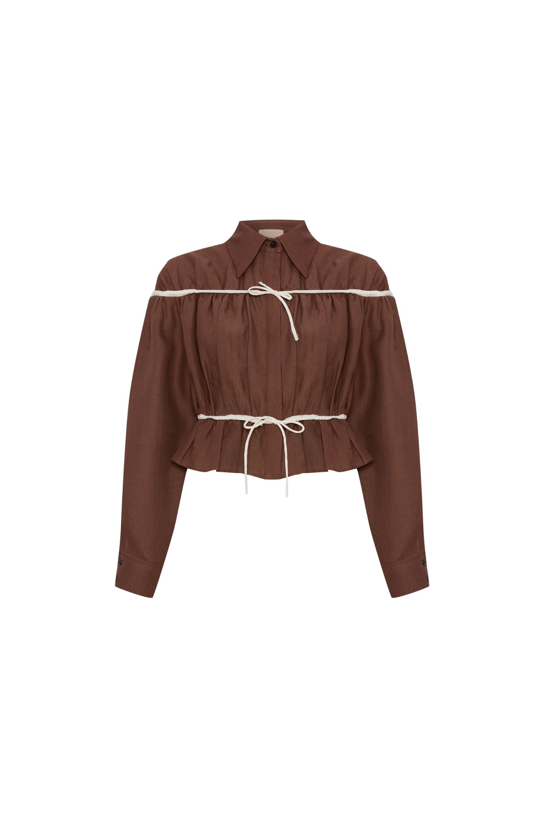 Colette Cappuccino and Ecru Linen Tie Shirt