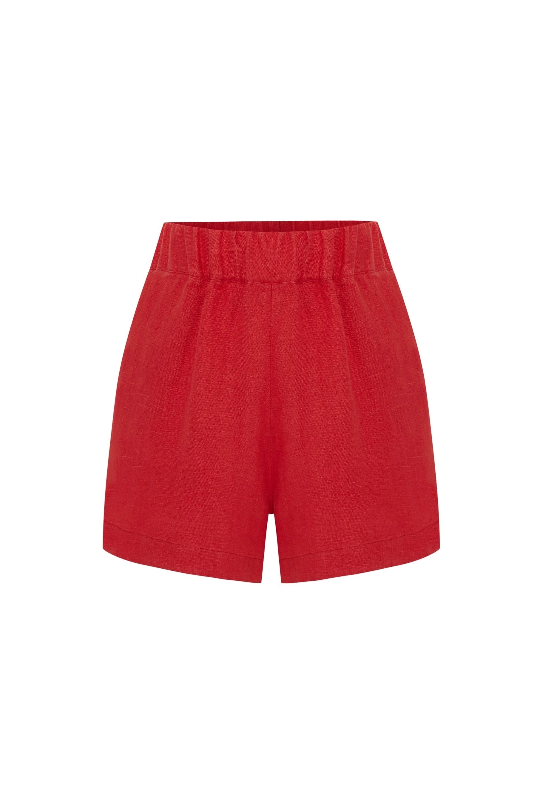 Capri Deep Red Linen Shorts