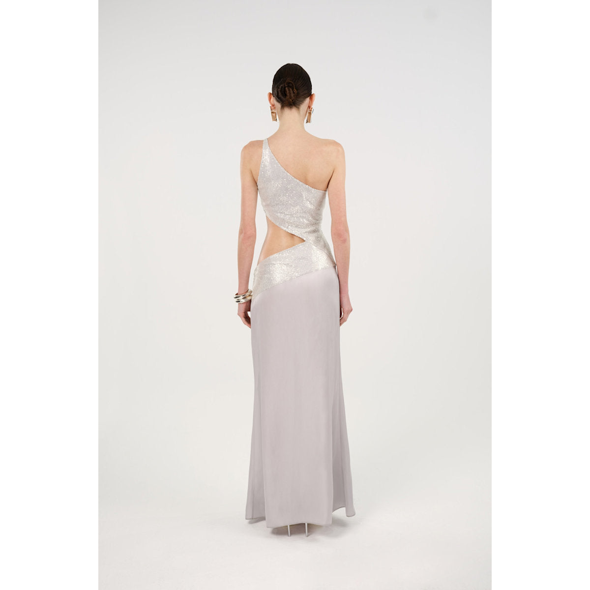 Sequin One-Shoulder Cutout Maxi Dress