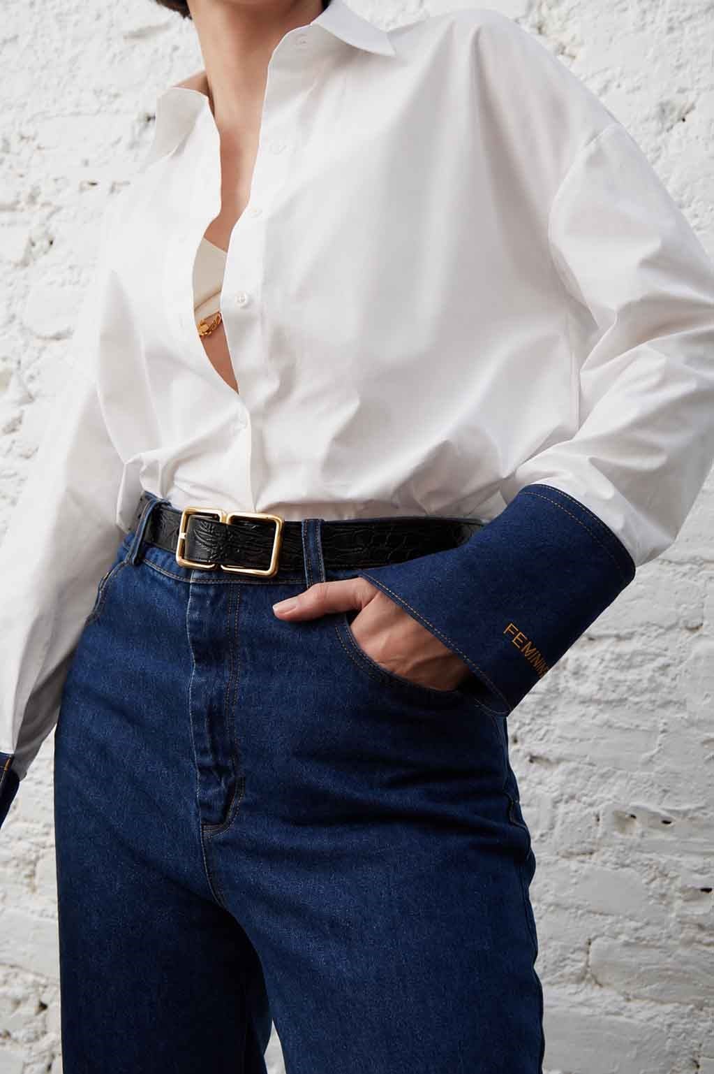 The Boyish Shirt - White Denim Detail