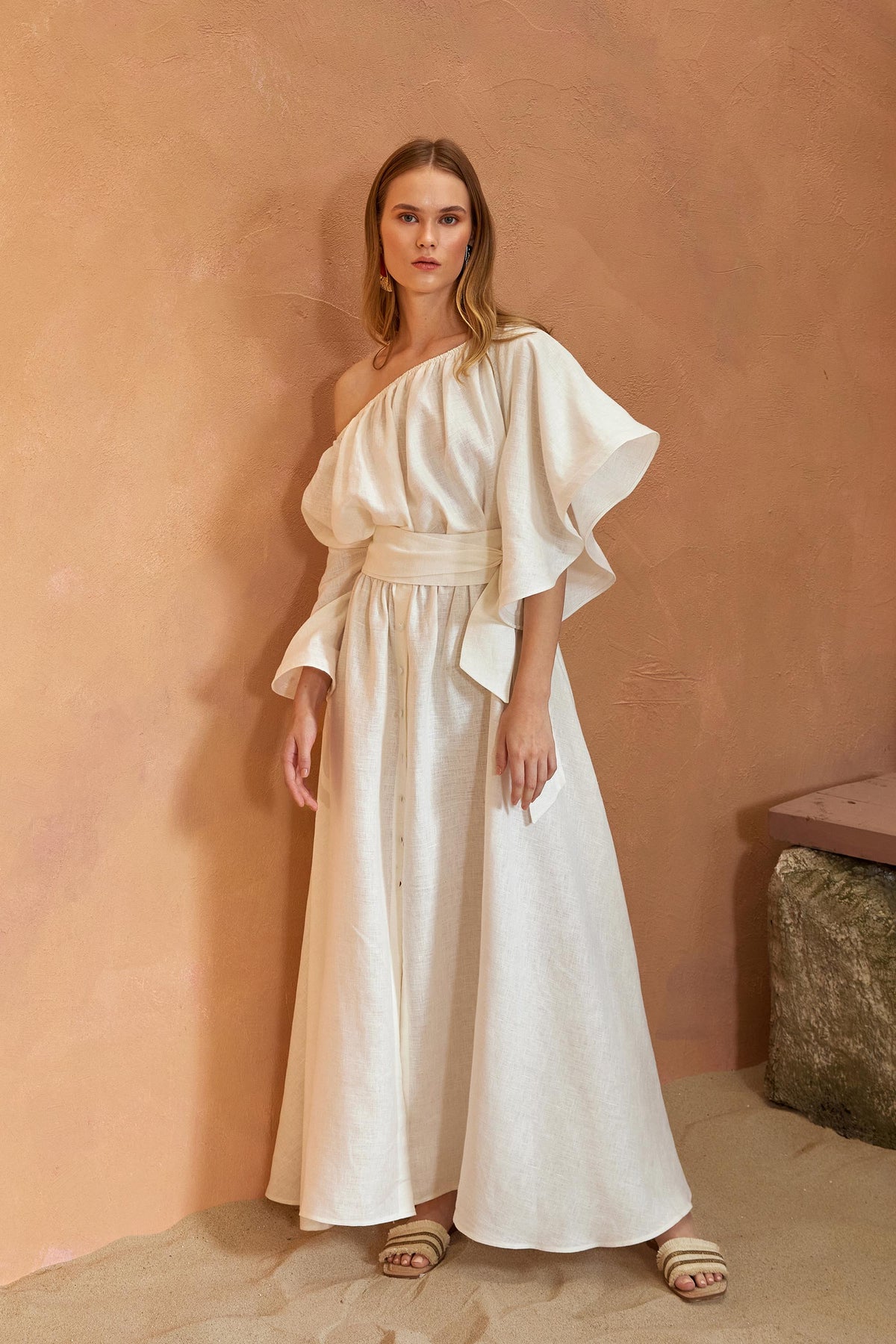 Portofino Wavy Sleeve Long Dress - White