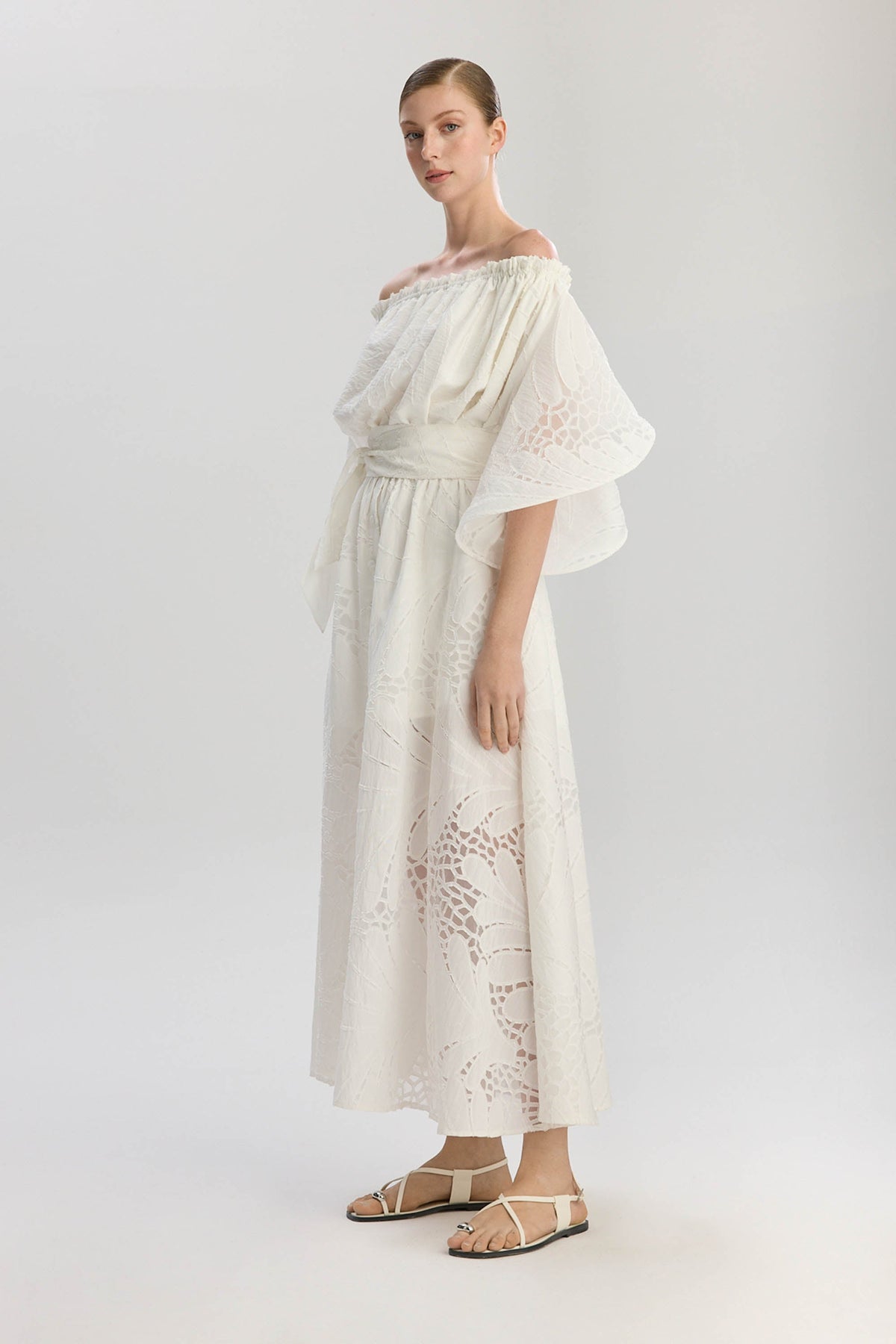 Victoria Wavy Sleeves Dress - White