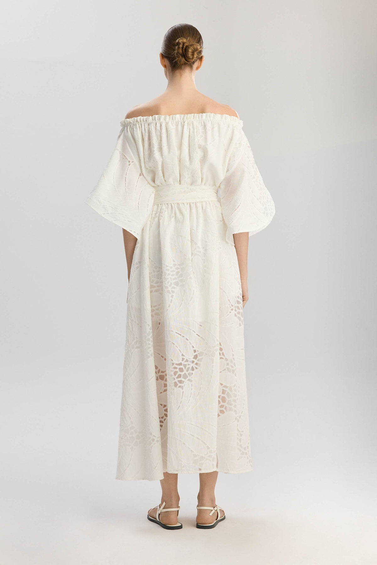 Victoria Wavy Sleeves Dress - White