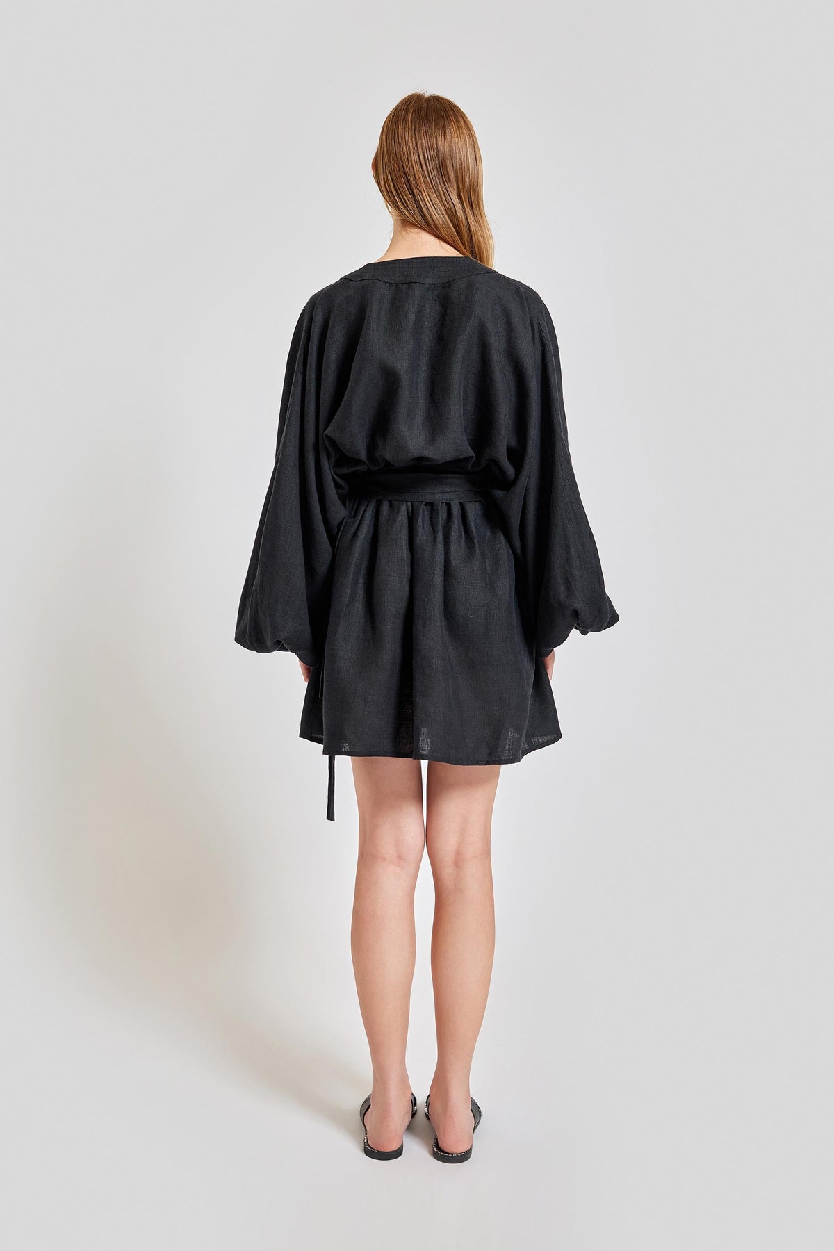 Sardinia Loose Arm Long Sleeve Short Dress - Black