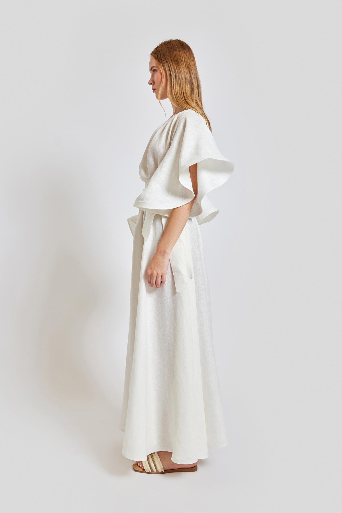 Portofino Wavy Sleeve Long Dress - White