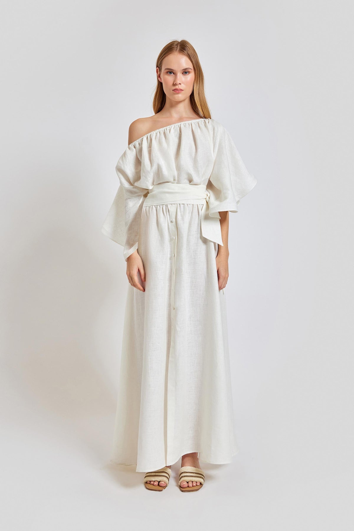 Portofino Wavy Sleeve Long Dress - White