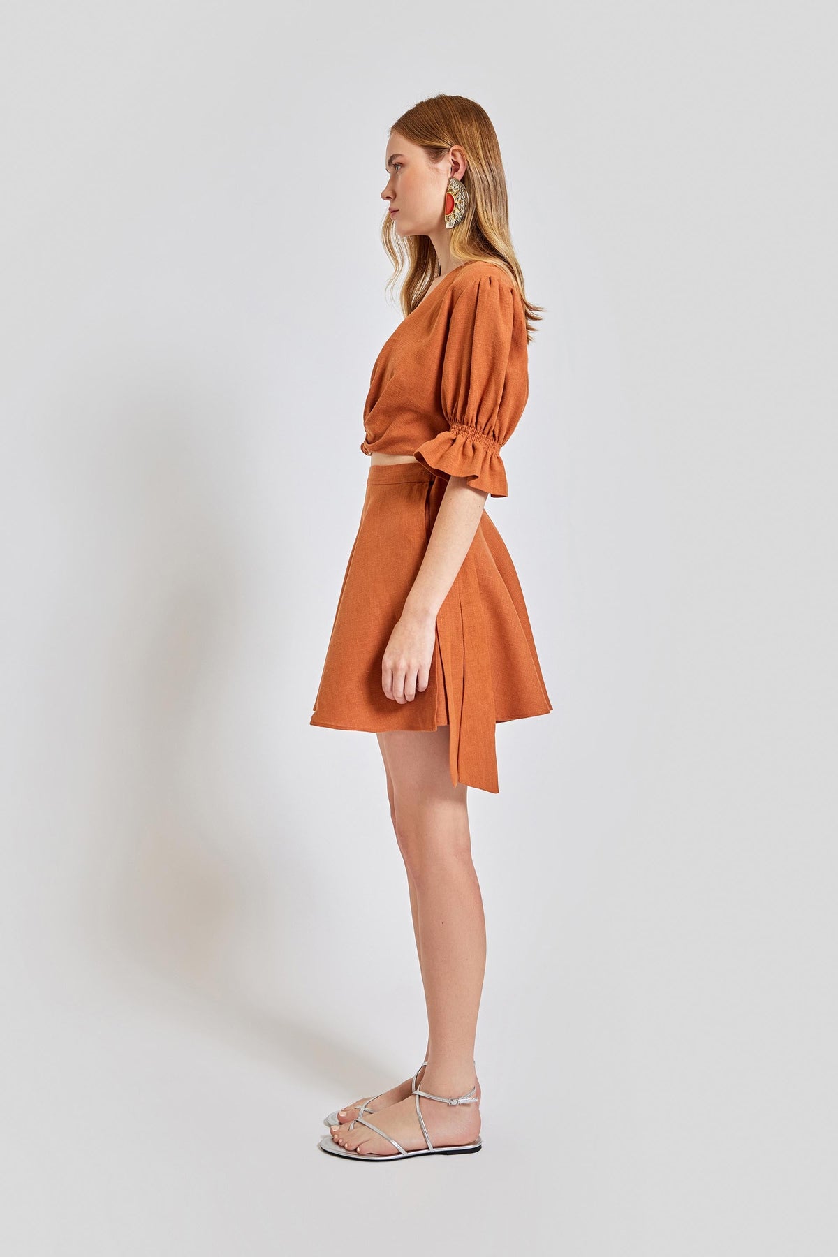 Marrakesh Side Wrapped Mini Skirt - Brick