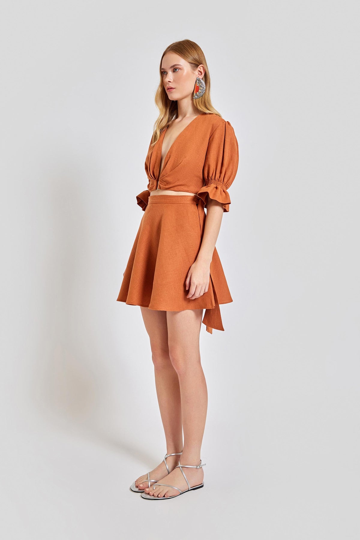 Marrakesh Side Wrapped Mini Skirt - Brick