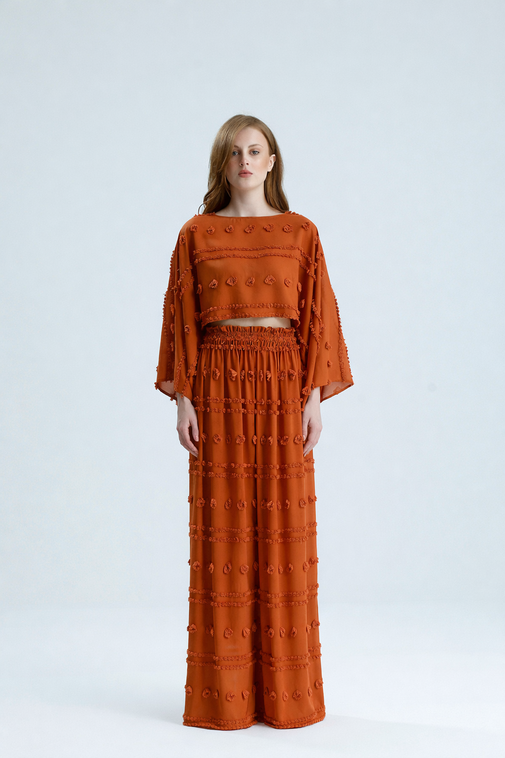 Capri Loose Fit Elastic Waist Long Pants-Brick