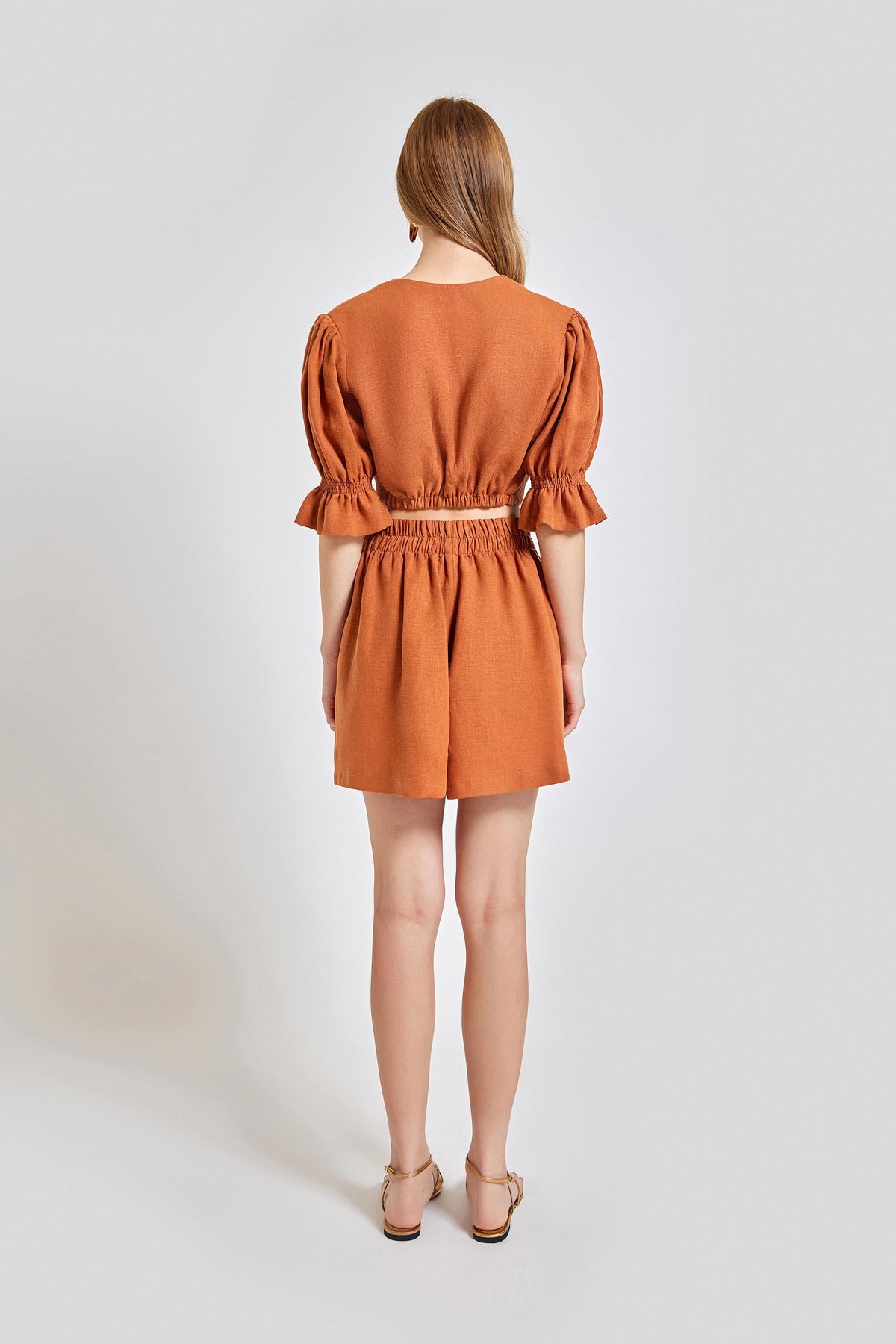Marrakesh Loose Fit Elastic Waist Shorts - Brick