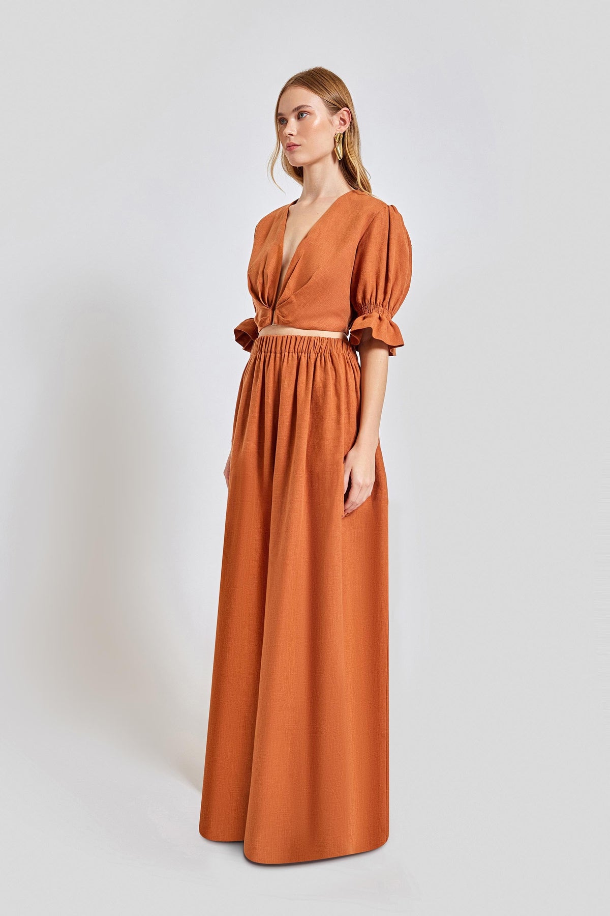 Marrakesh Puff Sleeve Crop Top - Brick