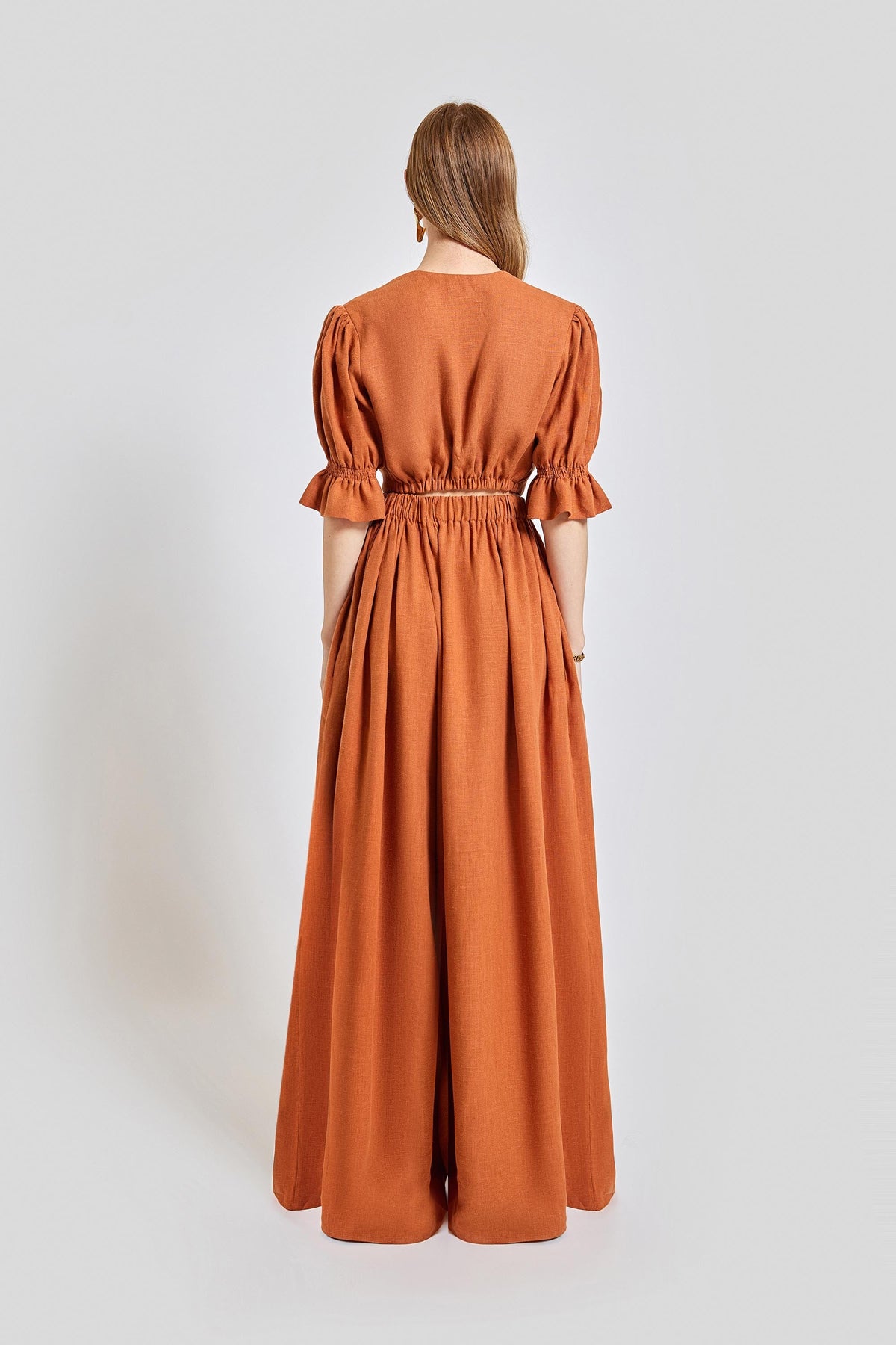 Marrakesh Puff Sleeve Crop Top - Brick