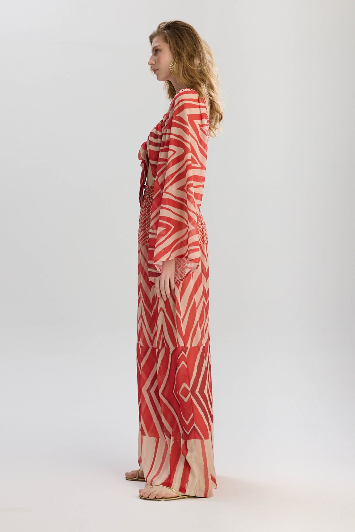 Aruba Front Tie Long Sleeve Top - Red