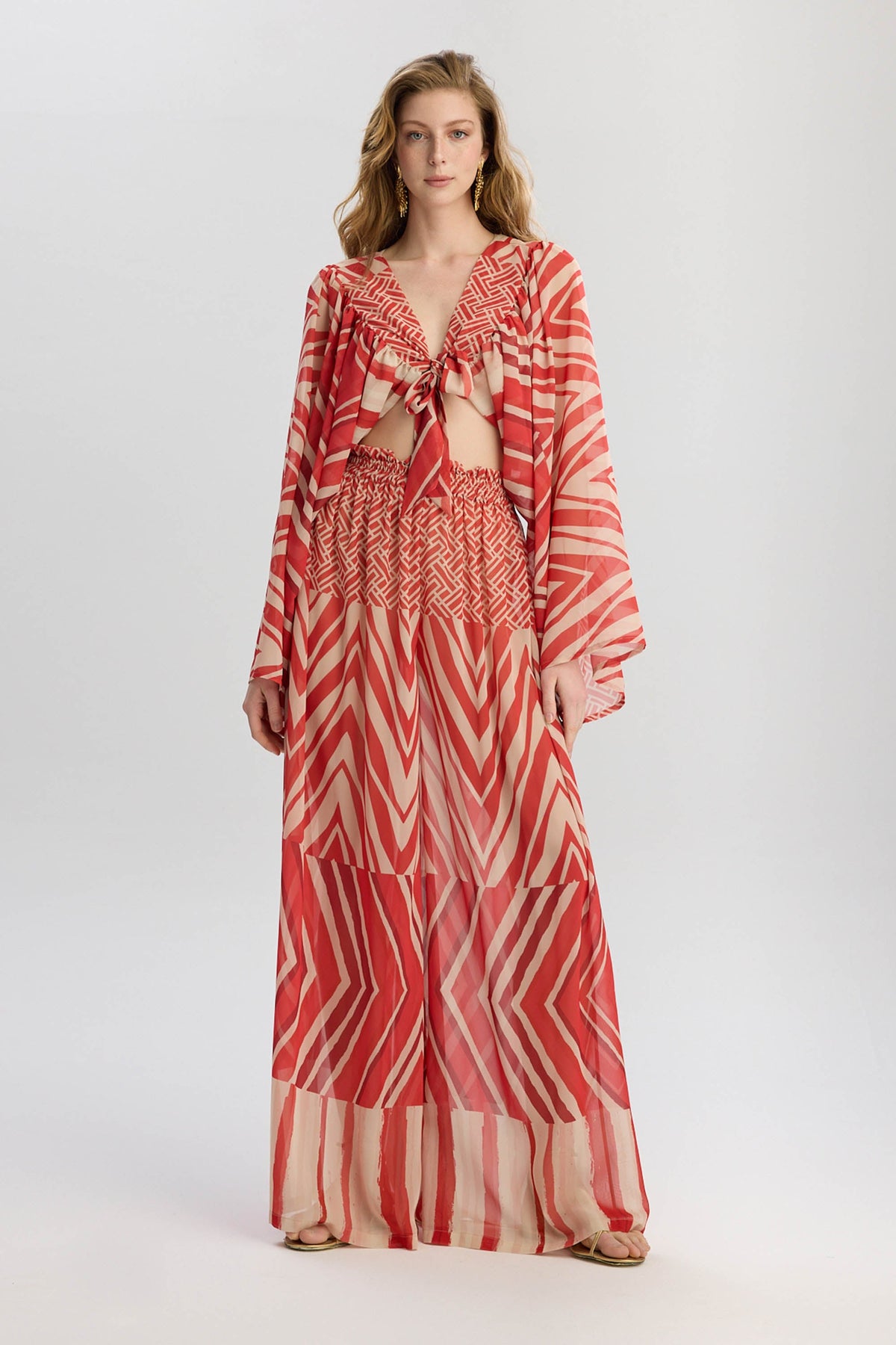 Aruba Front Tie Long Sleeve Top - Red