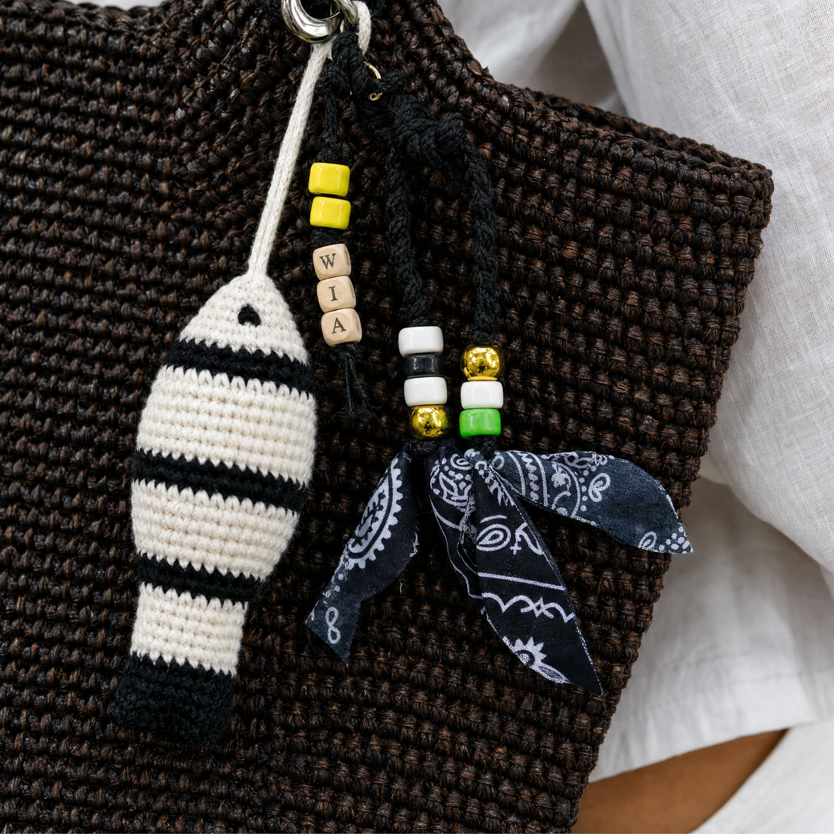 Striped Navy & White Fish Bag Charm