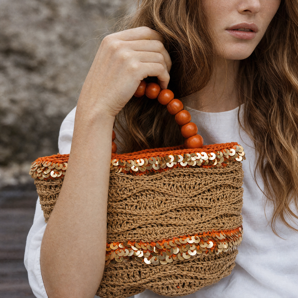 Sequin Beaded Bag in Orange